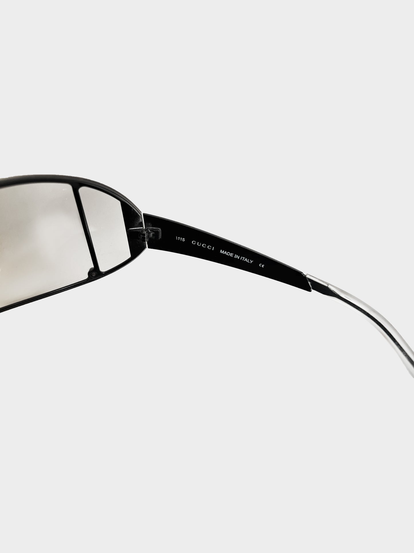 Gucci 1990s Rare Black Futuristic Aviator Sunglasses