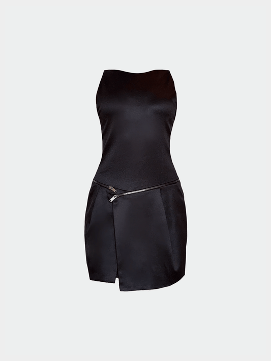 Gucci 2000s Black Zippered Silk Asymmetrical Zip Dress