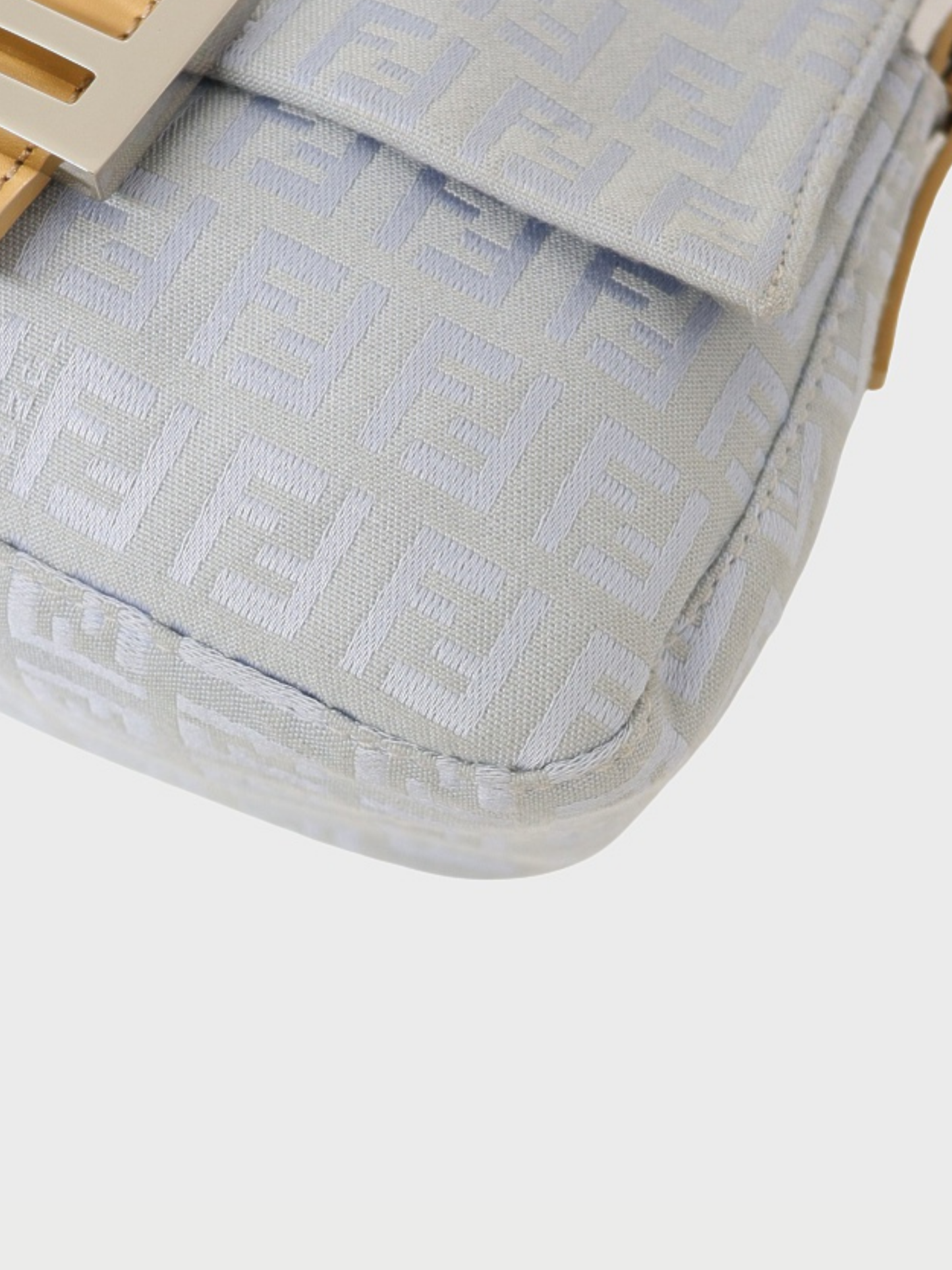 Fendi 2000s Light Blue Beige Zucchino Canvas Leather Mini Mamma Bucket Bag
