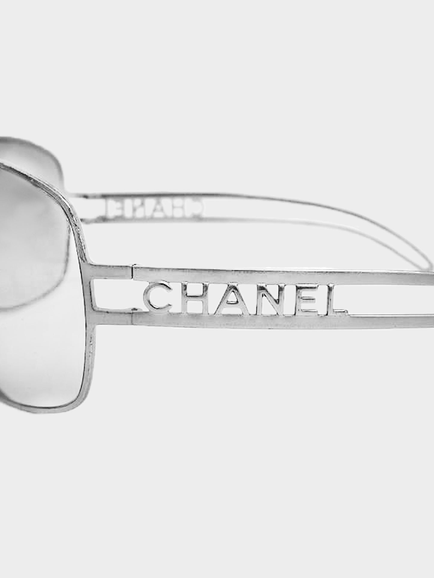 Chanel 1990s Silver Aviator Sunglasses