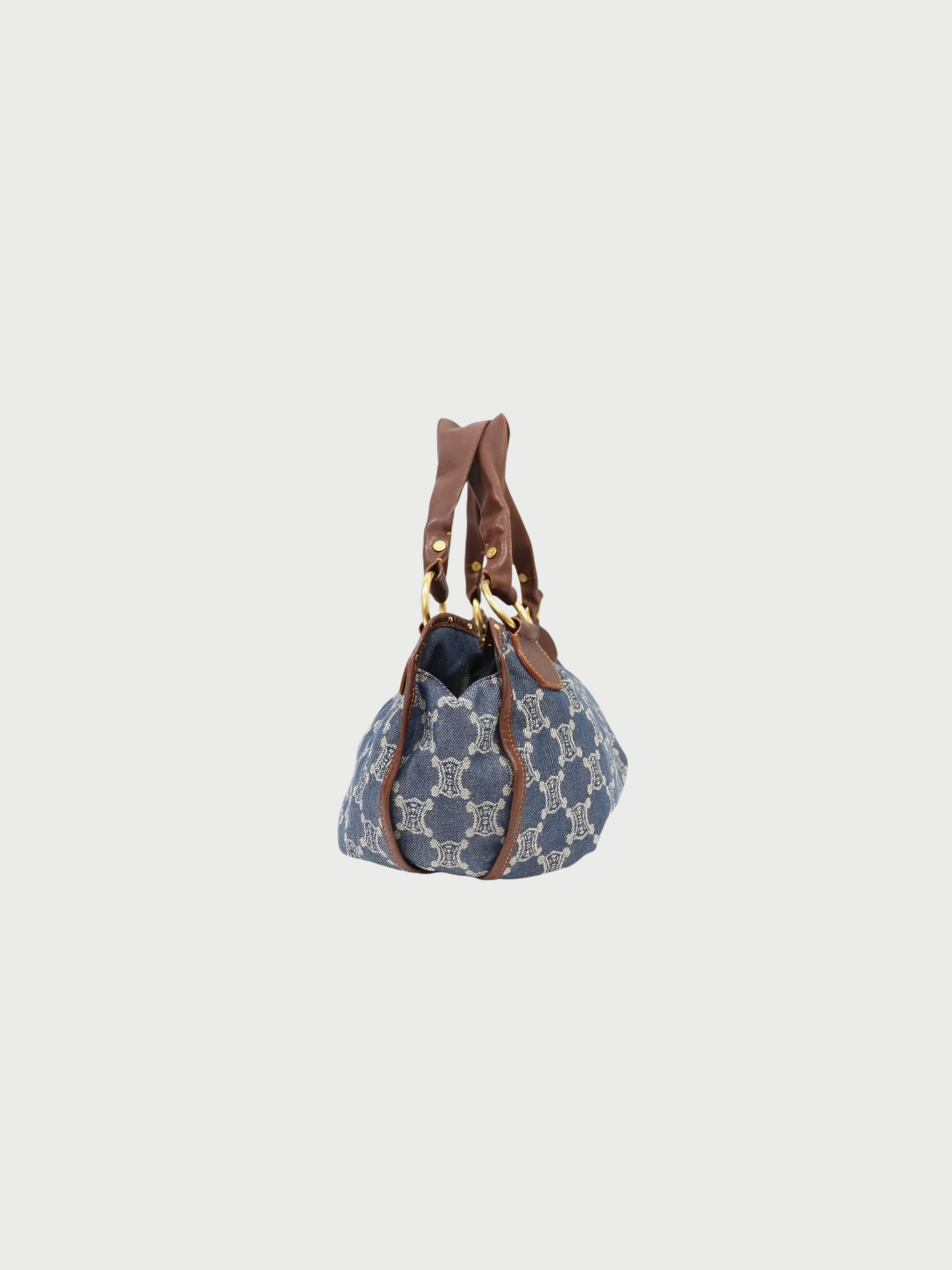Celine 2000s Blue Brown Denim Leather Macadam Paris Handbag