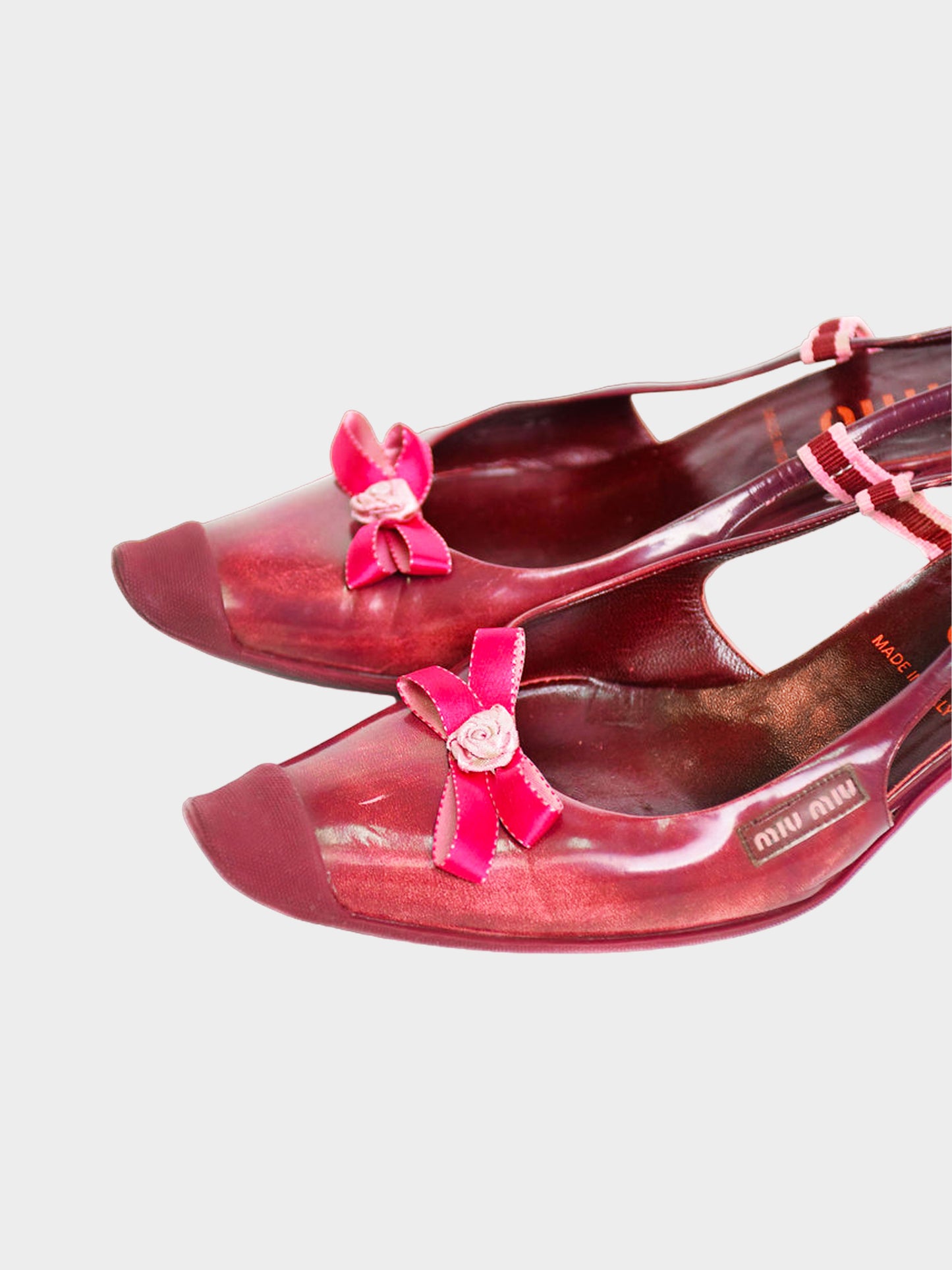 Miu Miu SS 2000 Rare Leather Kitten Heels with Rose Bowtie