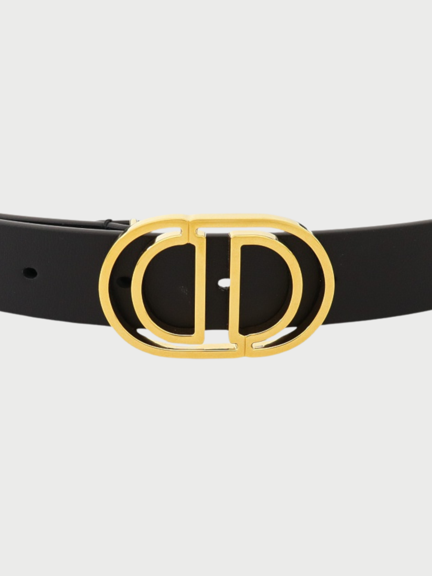 Christian Dior 2020s Gold Black Plated Metal Leather Logo Belt
