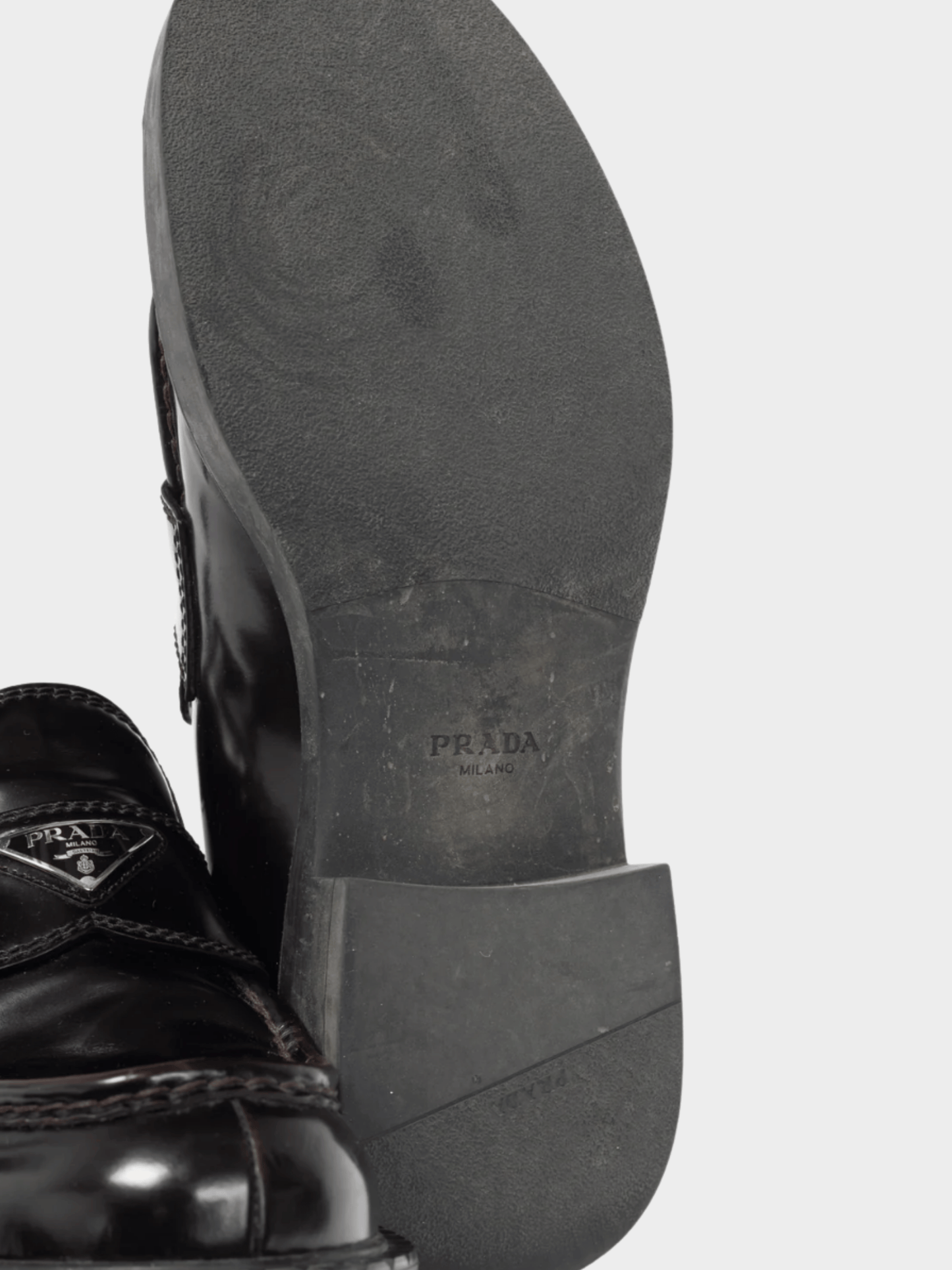 Prada 2010s Chocolate Logo-Plaque Leather Loafers