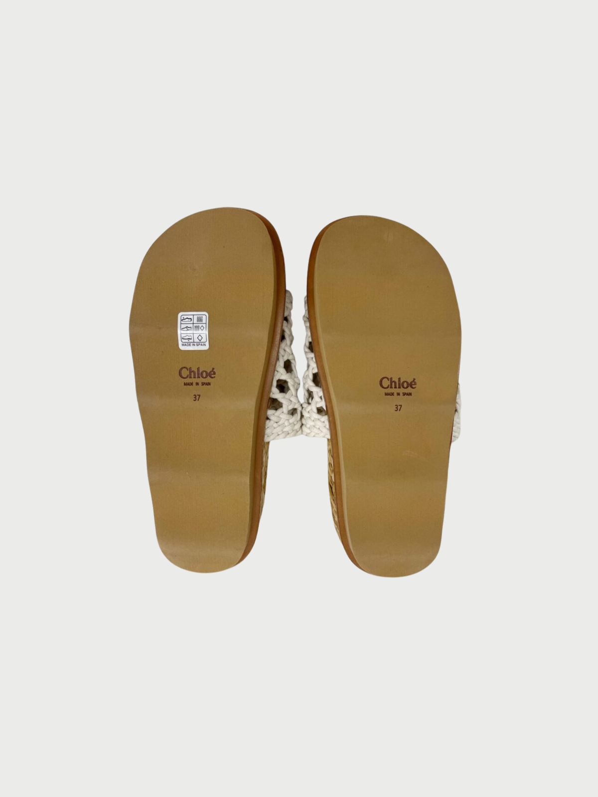 Chloé 2020s Cream Raffia Wavy Crochet Slides