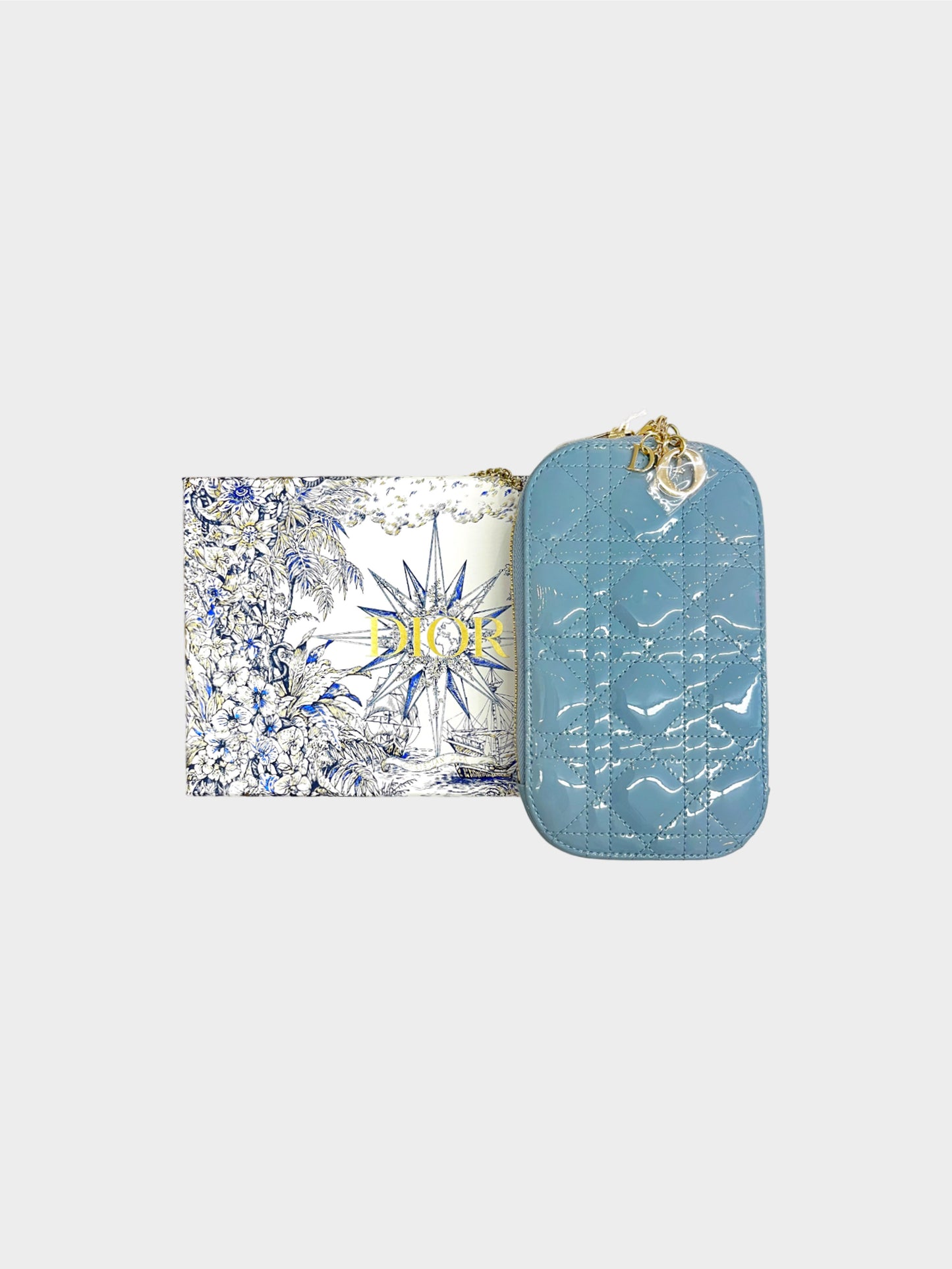 Christian Dior 2022 Blue Patent Leather Lady Dior Phone Holder