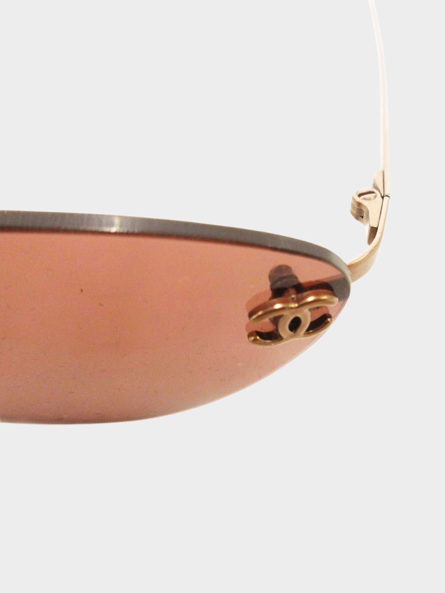 Chanel 2000s Brown Rimless CC 4003 Oval Sunglasses