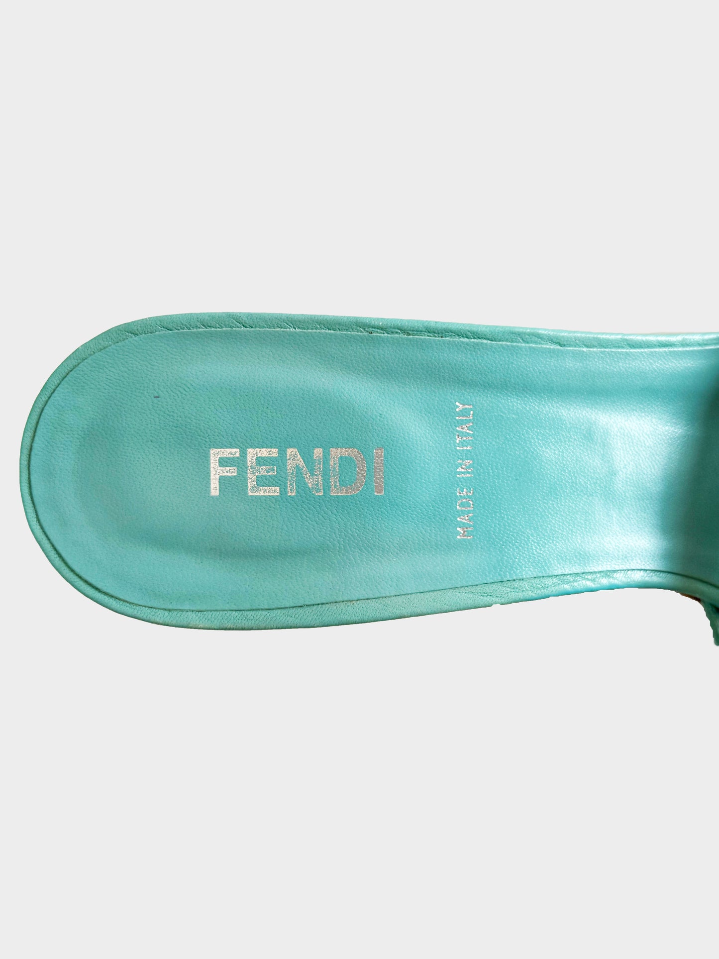 Fendi 2000s Turquoise Selleria Crossed Strap Kitten Heels