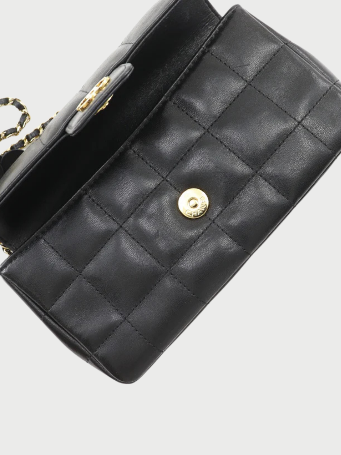 Chanel 2000s Black Calfskin Choco Bar Camellia Chain Shoulder Bag