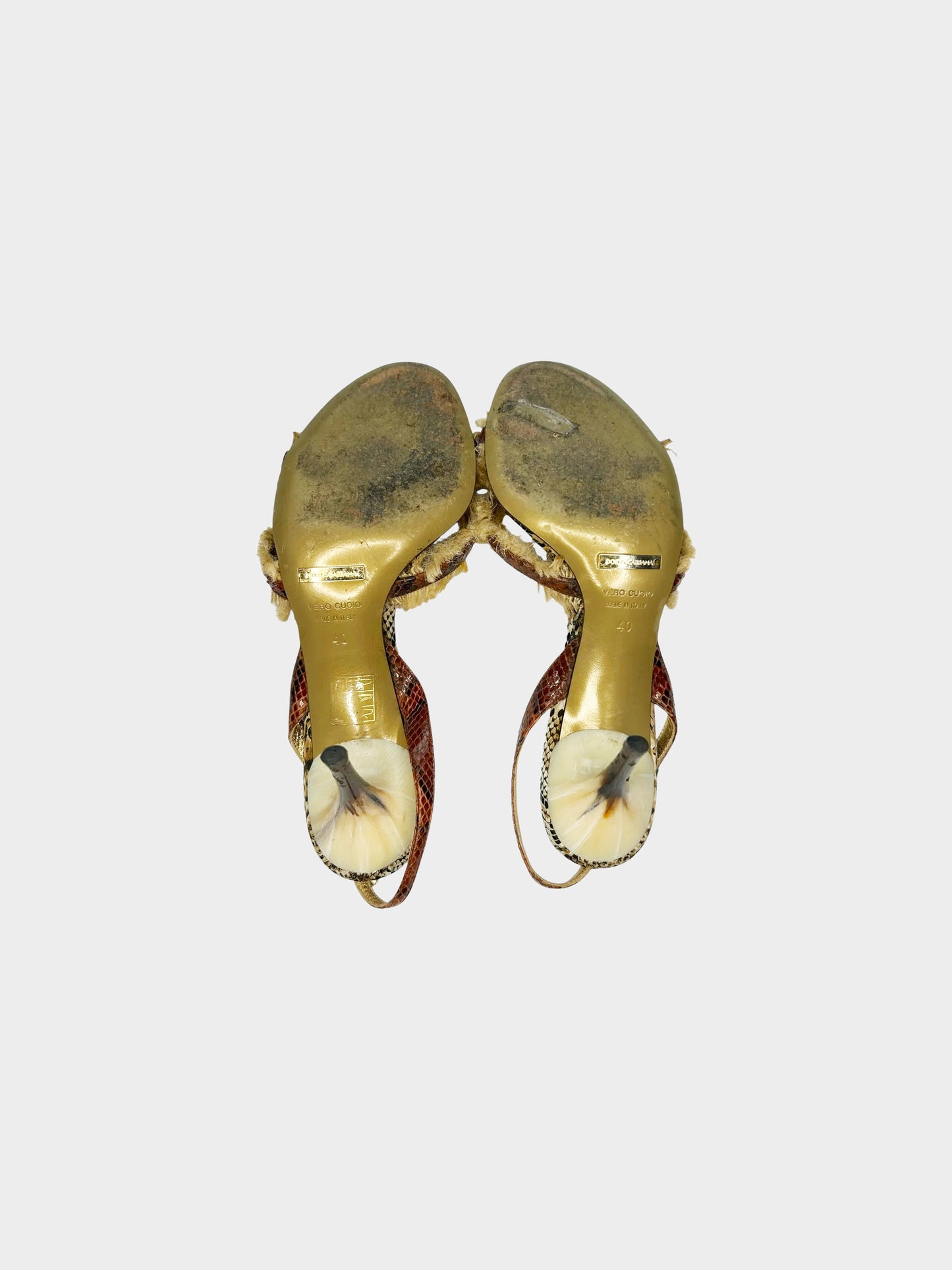 Dolce and Gabbana SS 2005 Python Leather with Faux Fur Heeled Sandals
