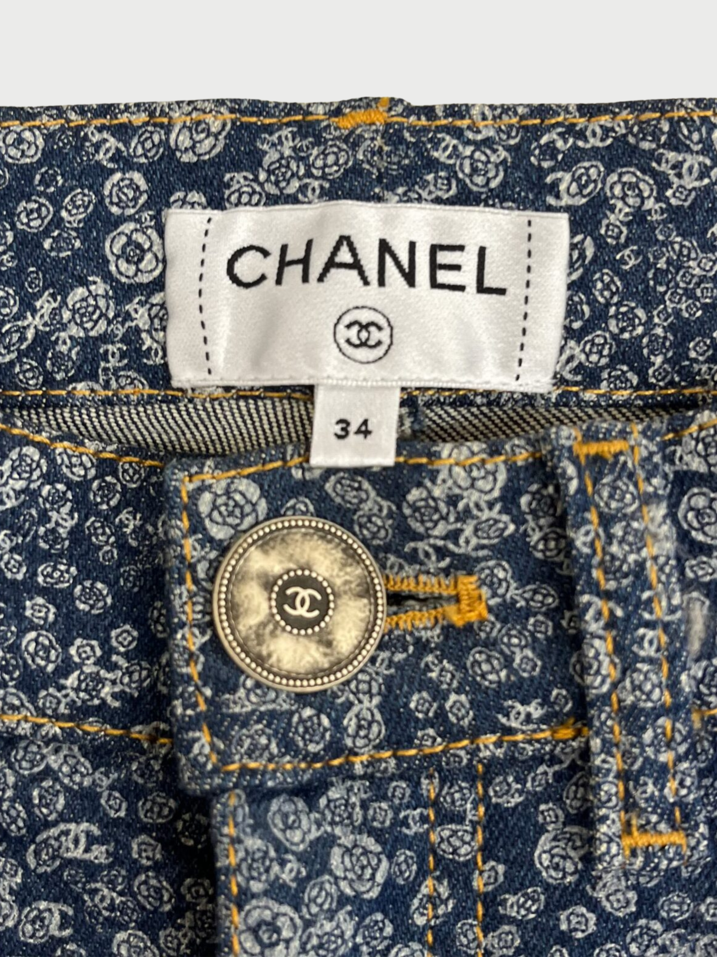 Chanel 2020s Blue Denim Camellia Logo Skinny Jeans