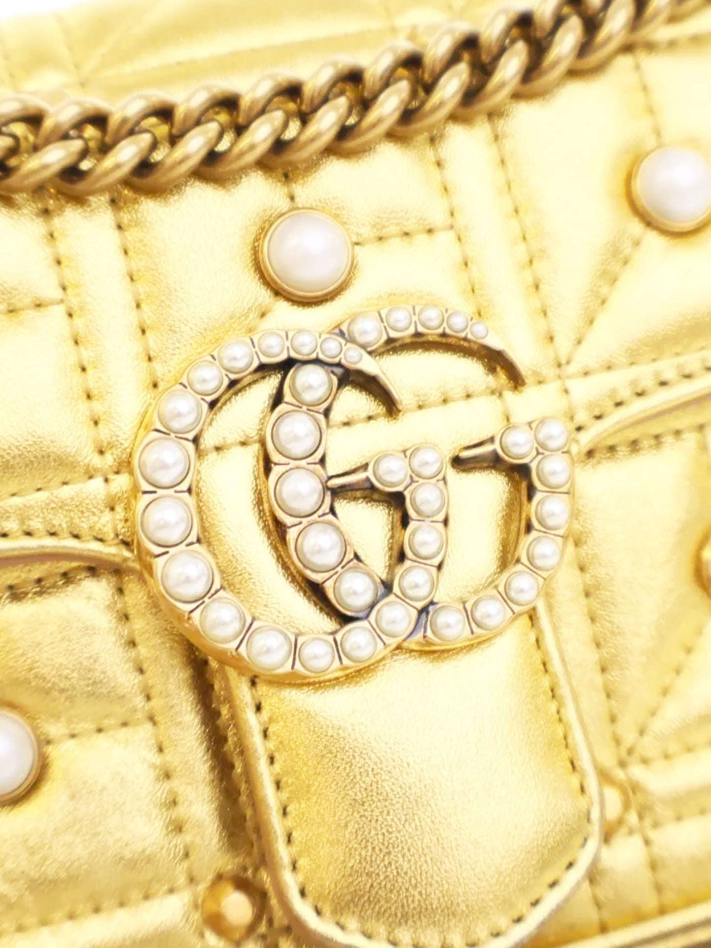 Gucci 2019 Gold MIni Pearly GG Marmont Shoulder Bag