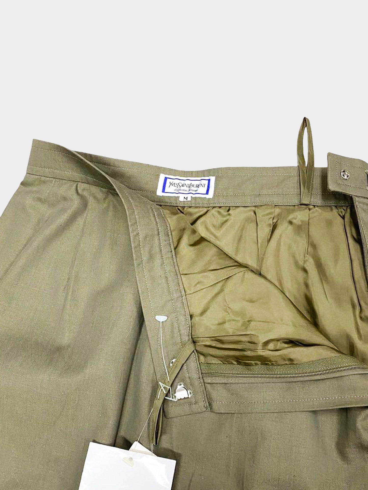 Yves Saint Laurent 1990s Khaki Green Cotton Jacket and Skirt Set