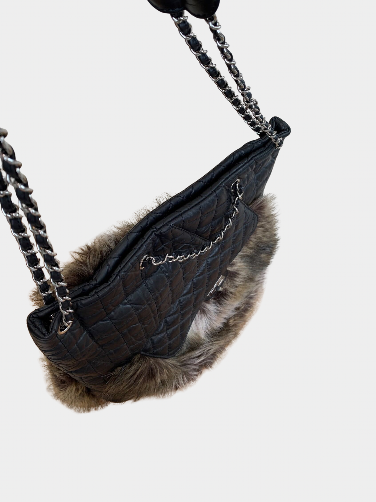 Chanel FW 2010 Black Calfskin Faux Fur Tote Bag