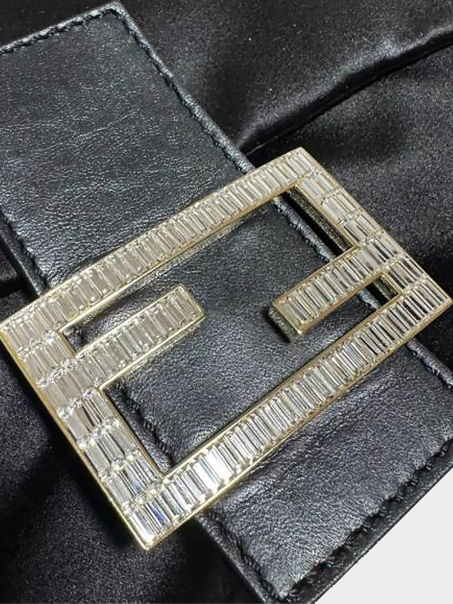 Fendi 2000s Black Satin Rhinestone Baguette