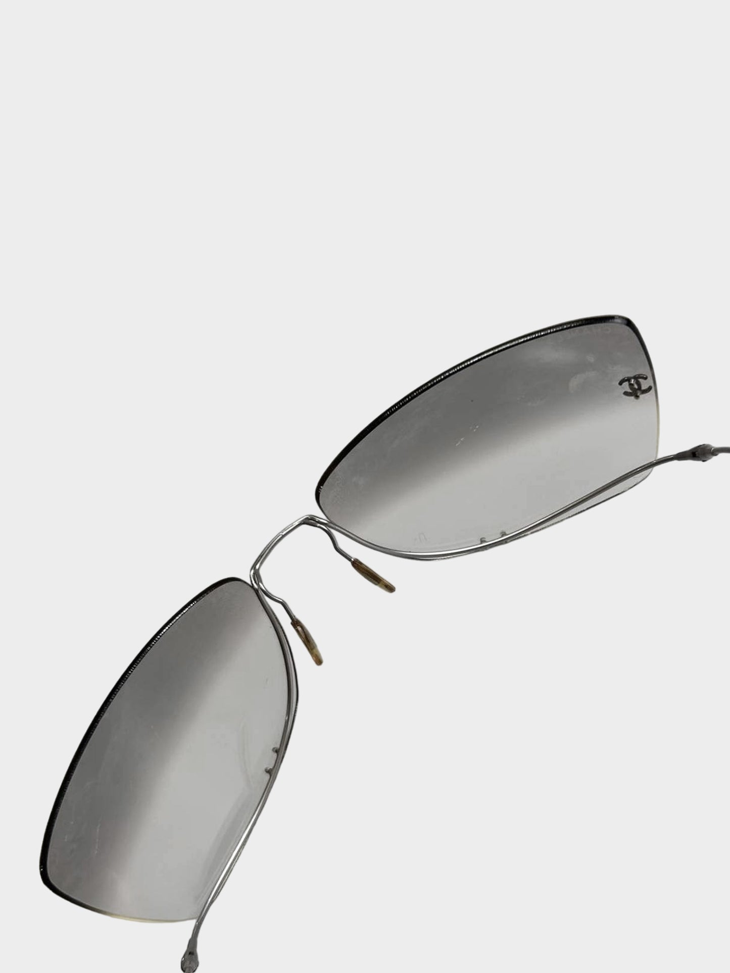 Chanel 2010s Rare Silver Rimless Lower Frame Sunglasses with Faux Pearl