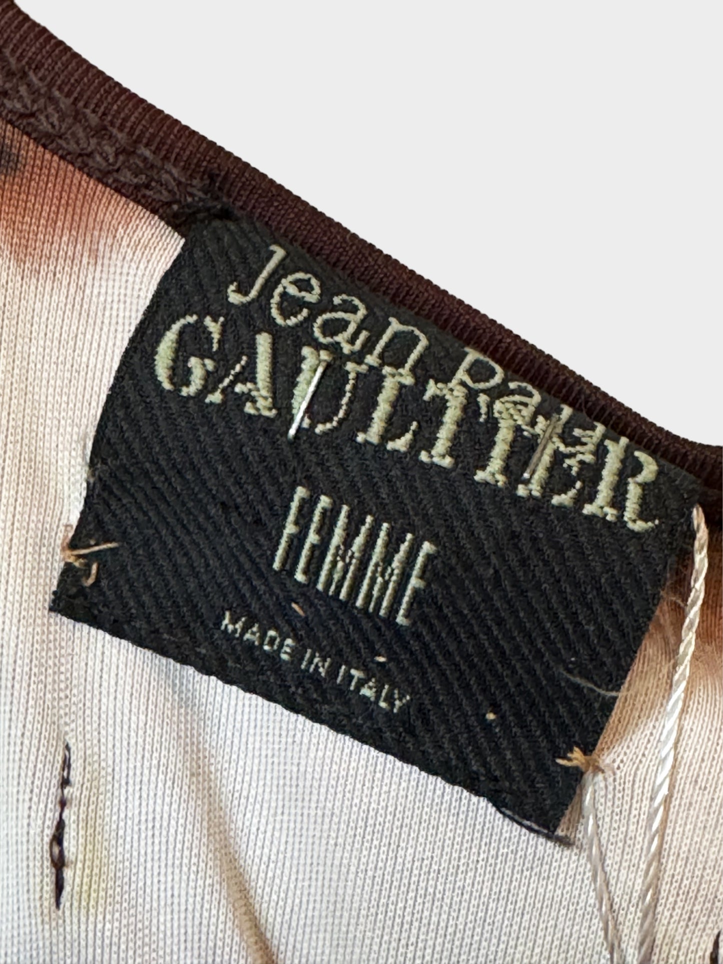 Jean Paul Gaultier SS 1999 Brown Trompe L'oeil Goddess Graffiti Dress