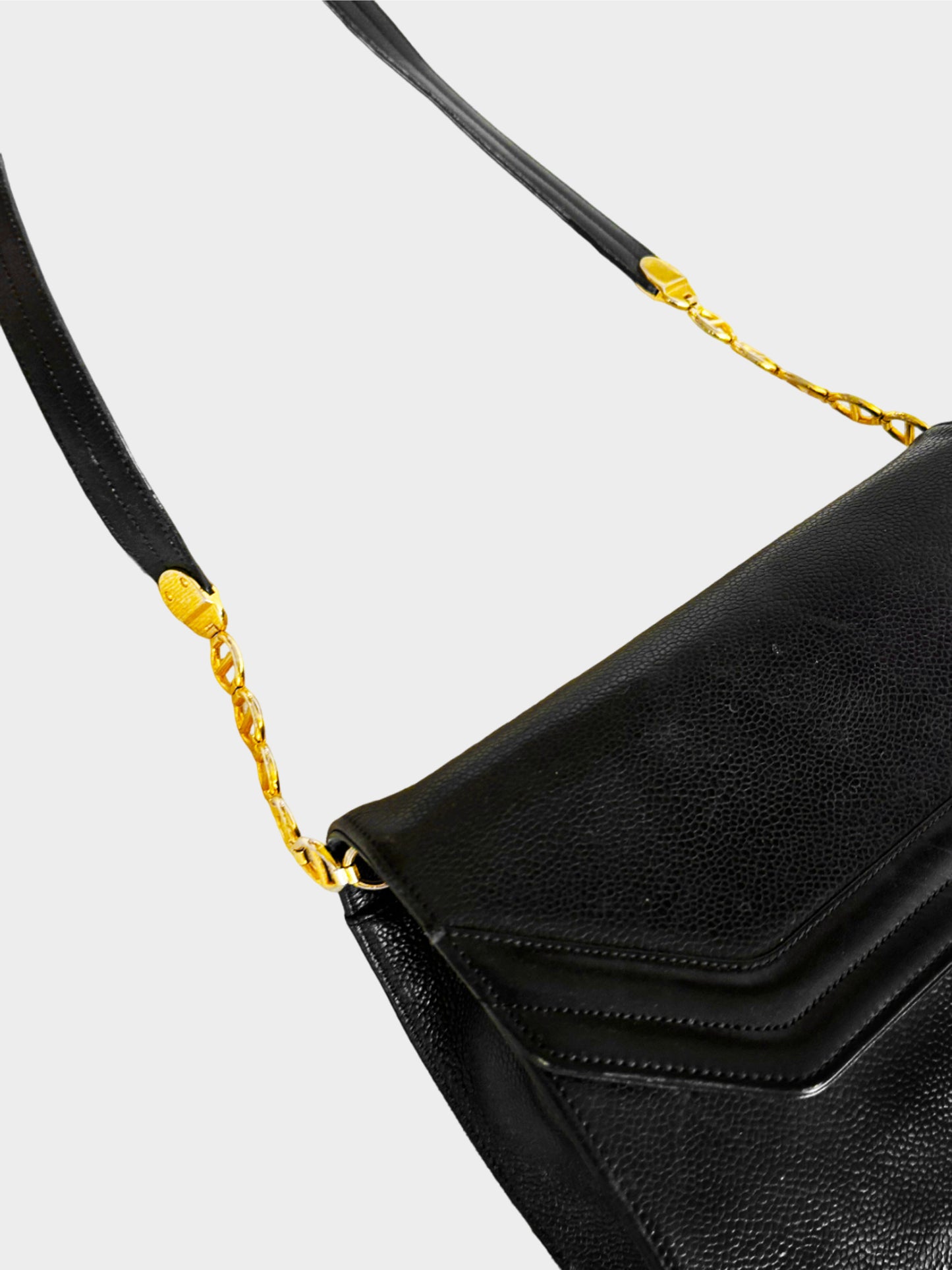 Christian Dior 1990s Black Leather Chain Link Shoulder Bag