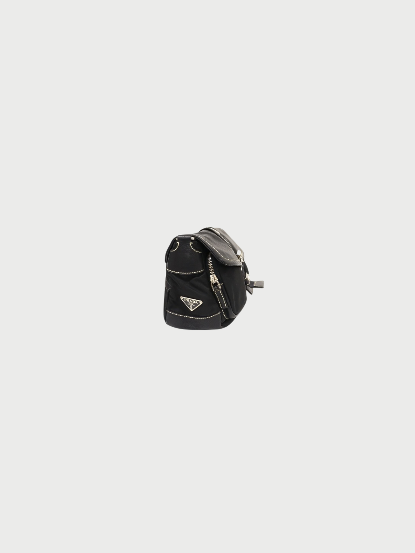 Prada 2000s Black Nylon Leather Triangle Logo Shoulder Bag