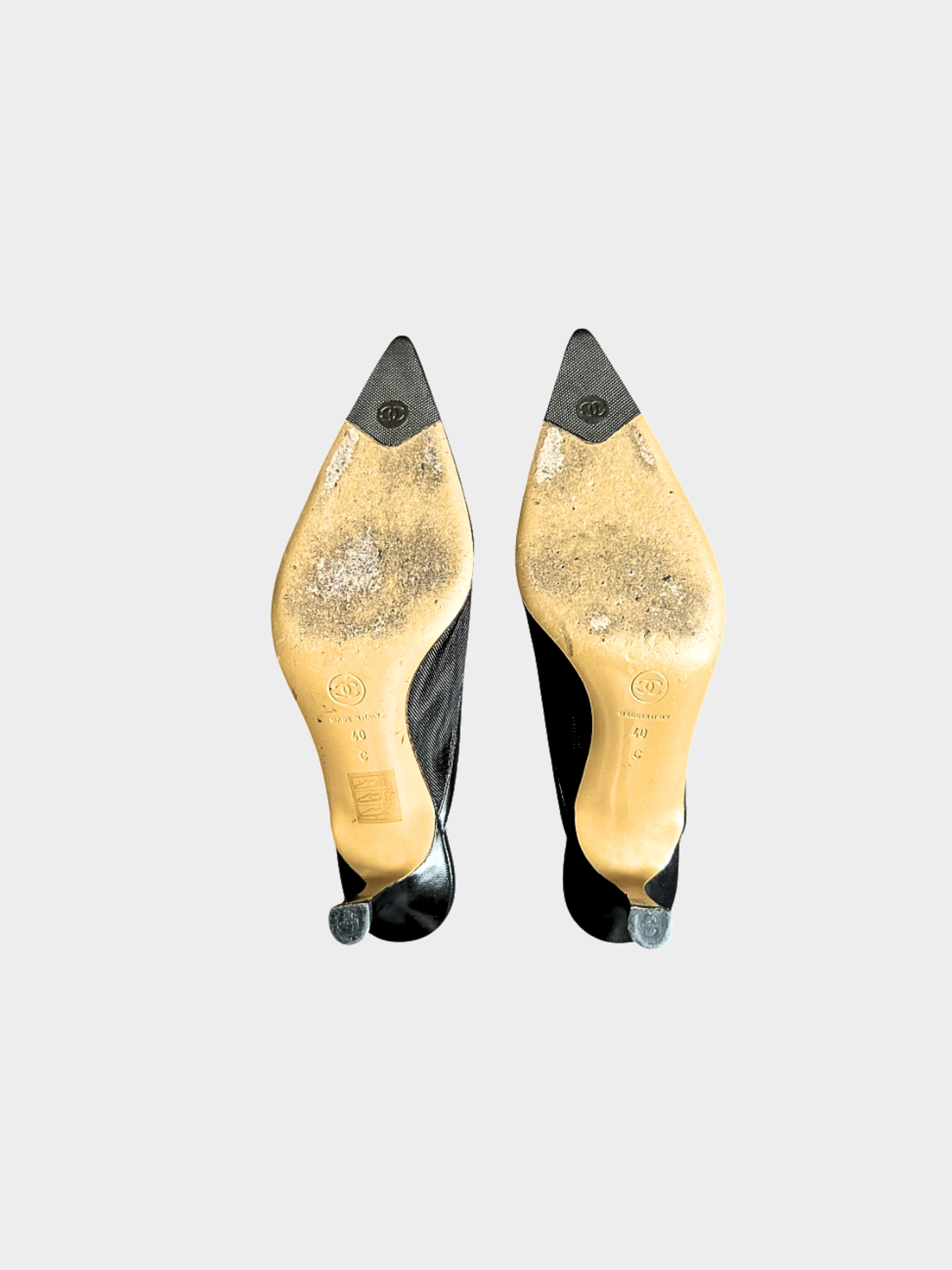 Chanel 2000s Black Mesh CC Logo Mule Heels