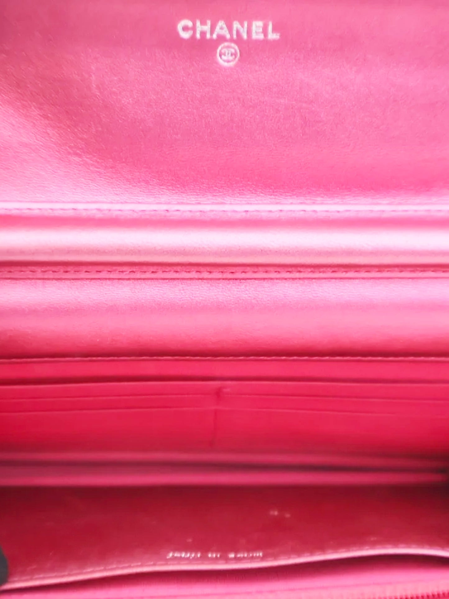 Chanel 2014 Pink Patent Boy Wallet On Chain