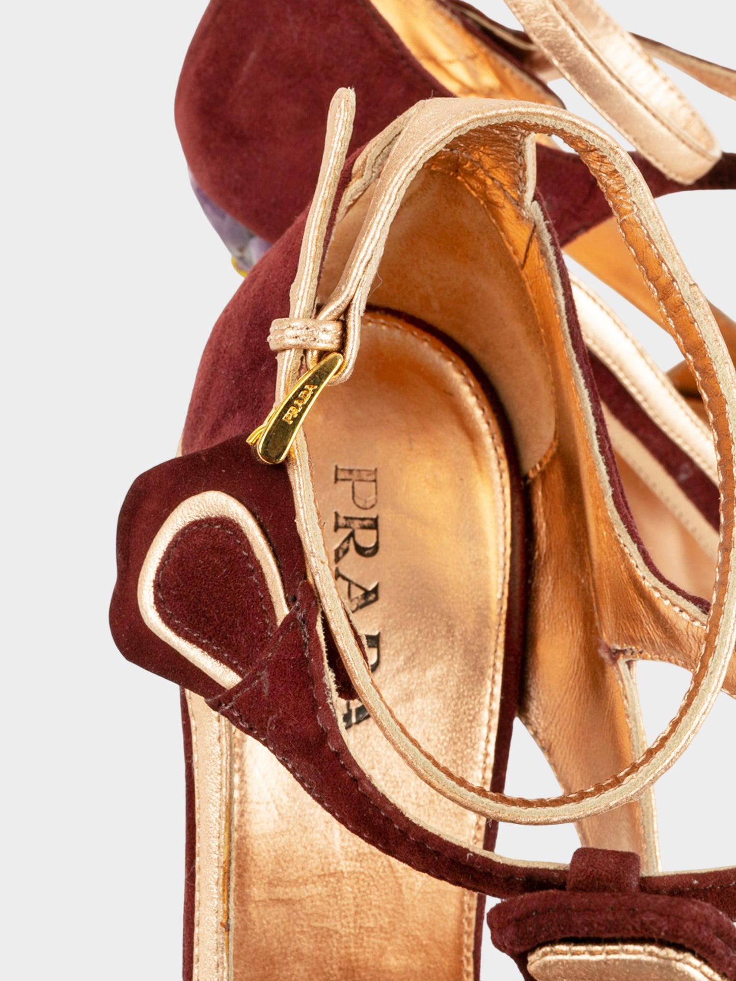 Prada SS 2008 Burgundy and Rose Gold Tulip Motif Heels