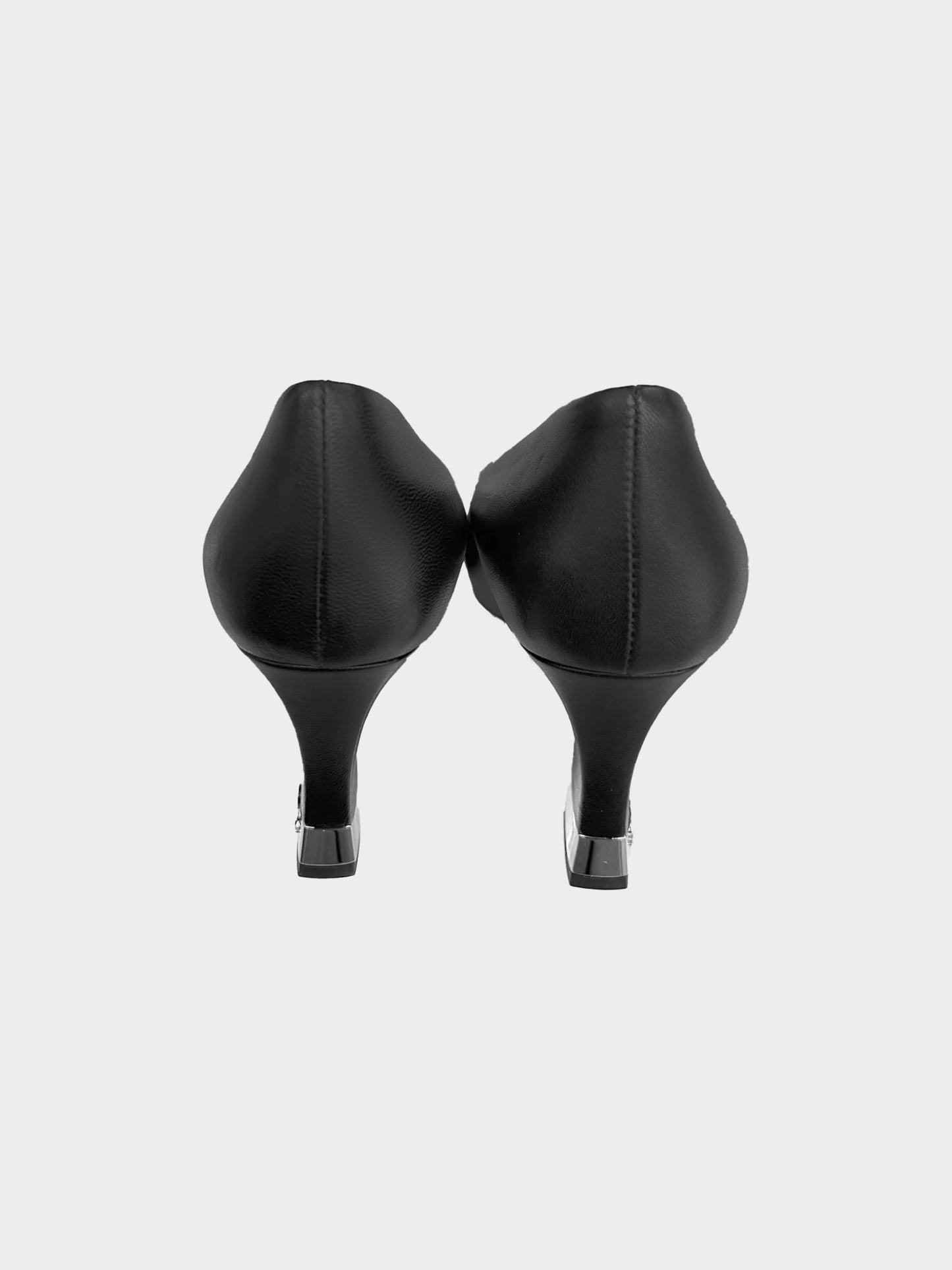 Chanel 2020 Black Lambskin Leather and Grosgrain Pumps