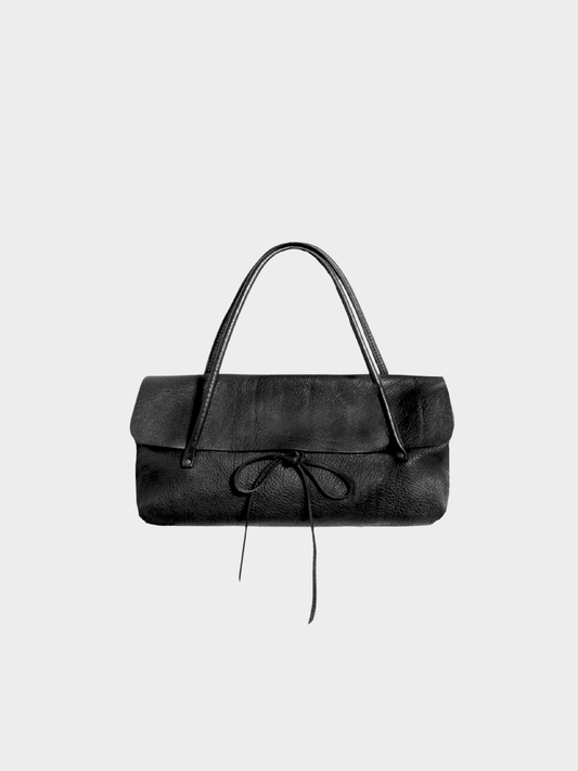 Miu Miu 2000s Black Leather Bow Boston Bag