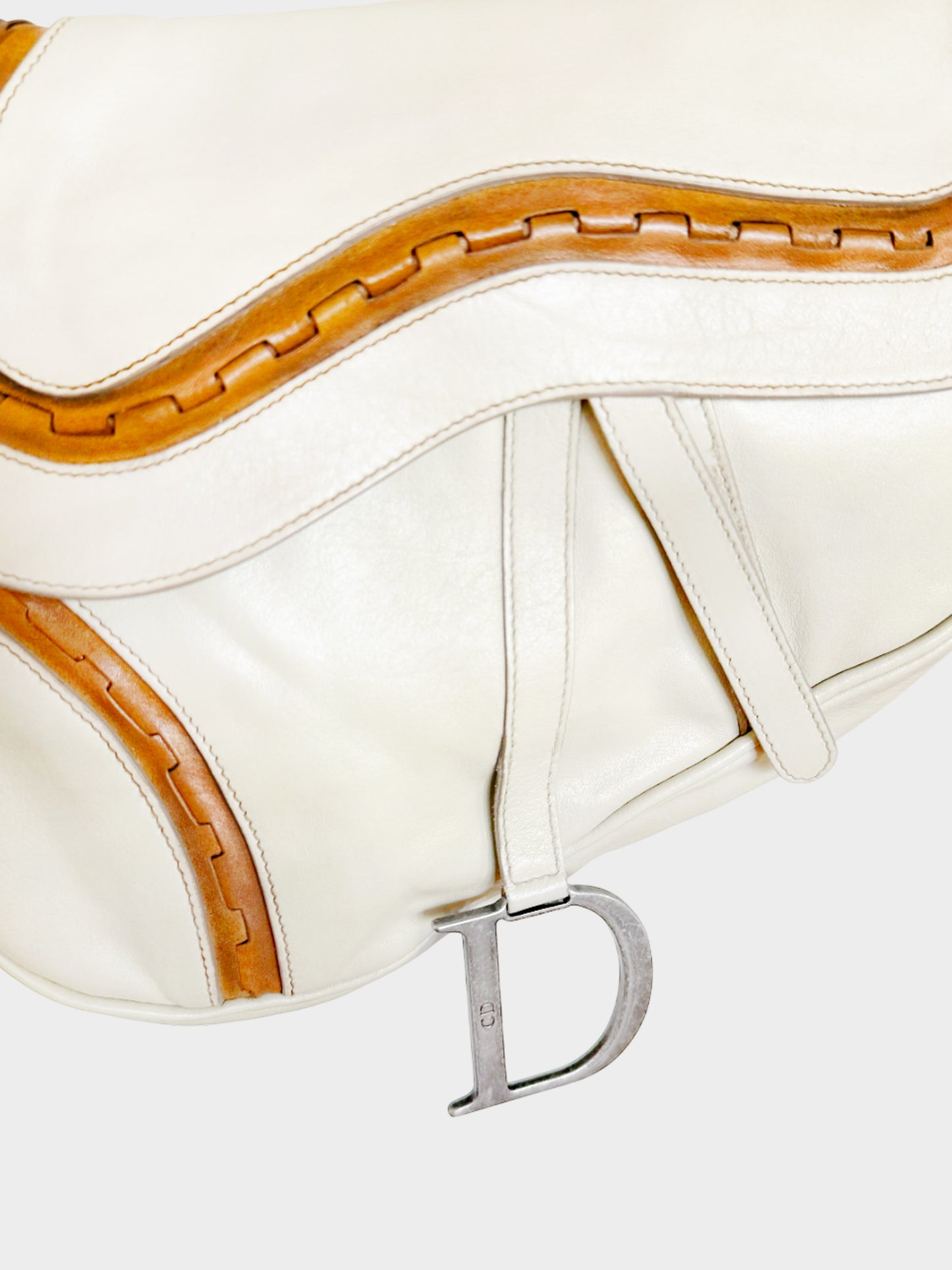 Christian Dior SS 2006 Ivory and Brown Leather Gaucho Saddle Bag