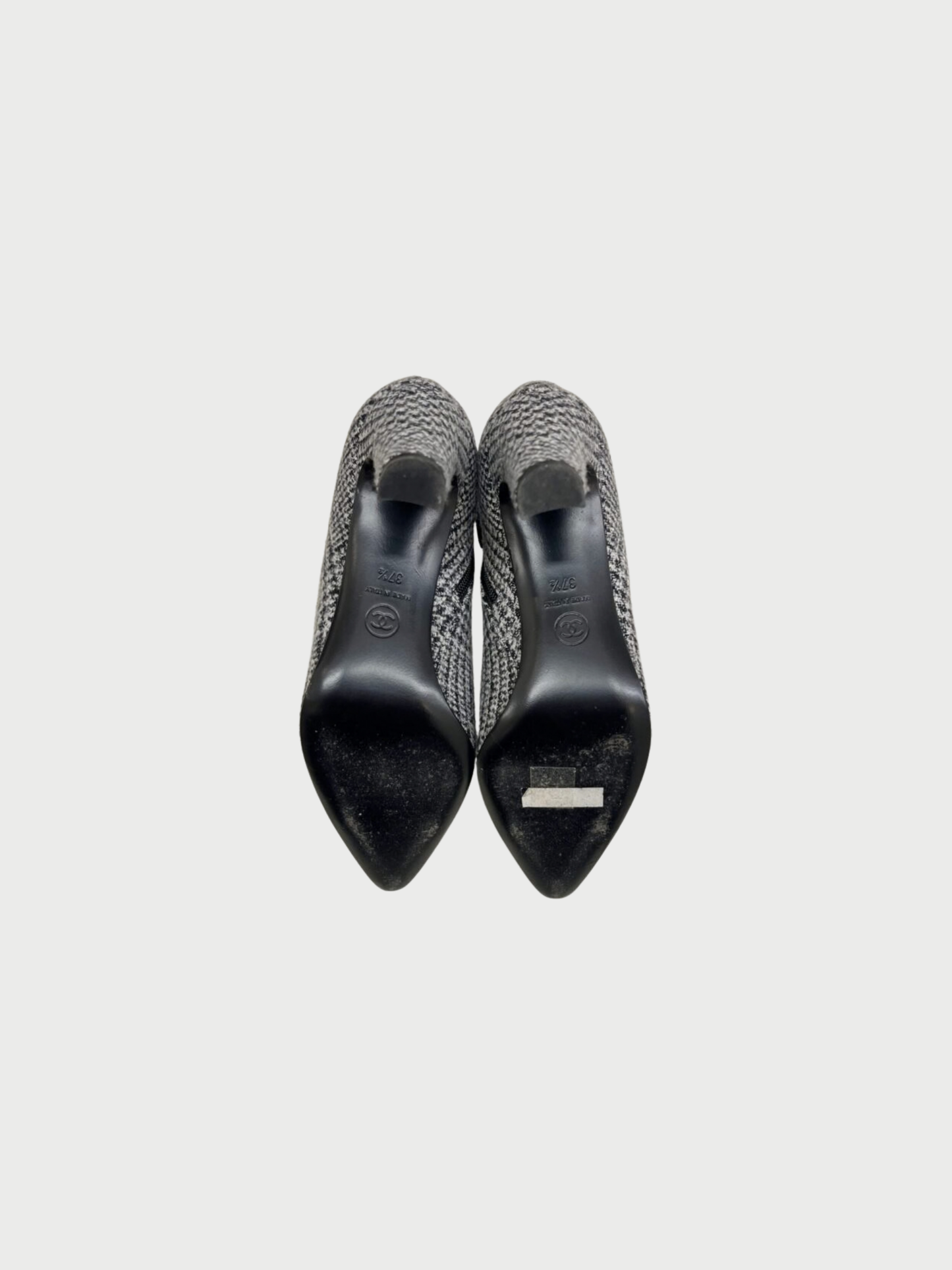 Chanel FW 2019 Black Wool Prince of Wales Check Chain Booties