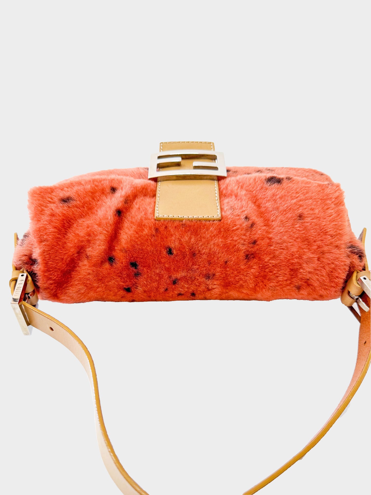 Fendi 2000s Orange Dalmatian Print Pony Hair Baguette