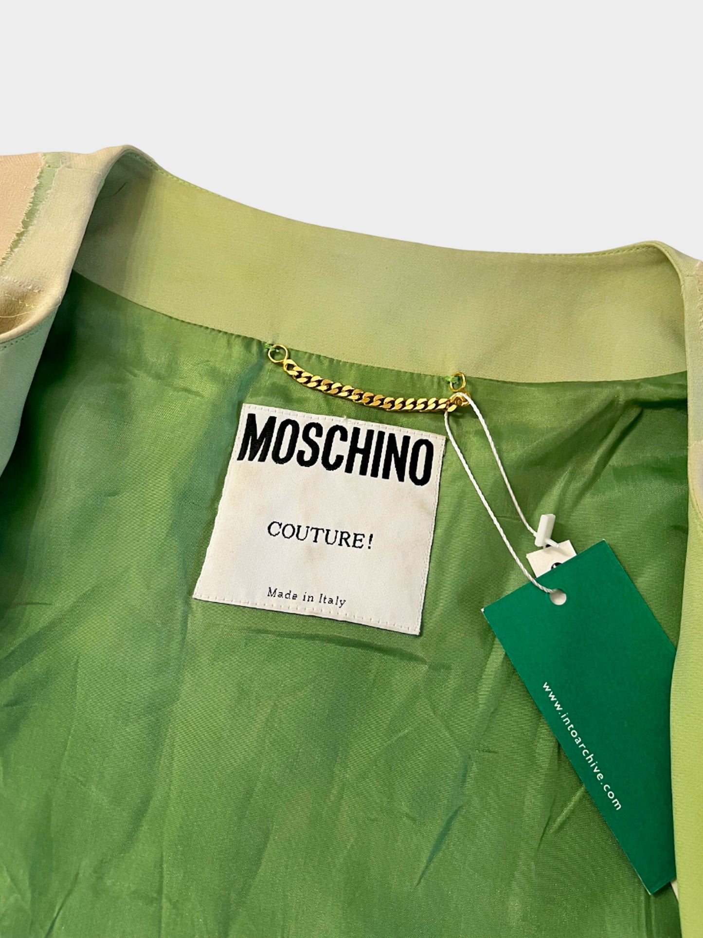 Moschino 1990s Couture Green and Peach Chiffon Woven Raw-edge Cropped Jacket