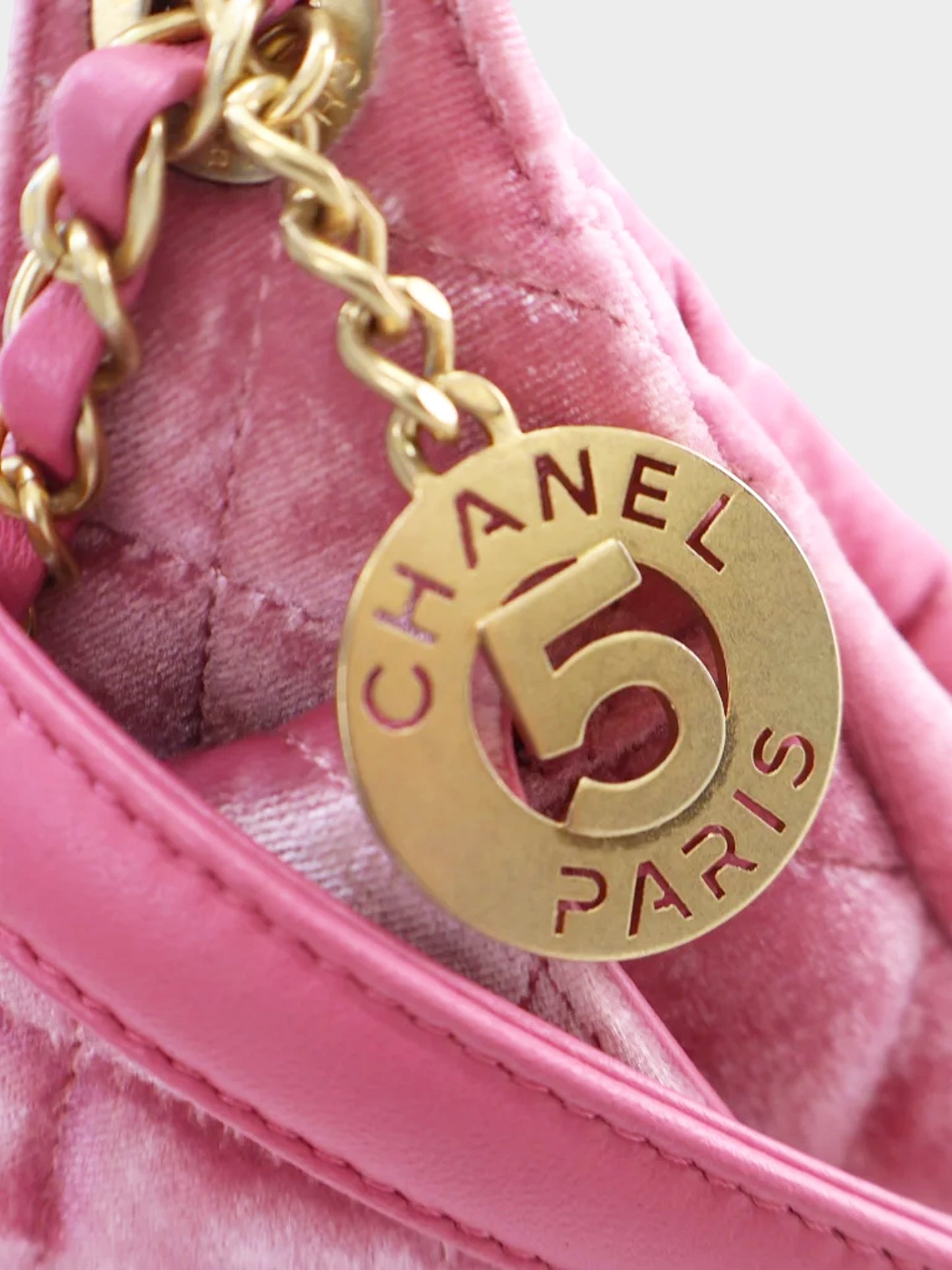 Chanel 2020s Pink Velvet Quilted Wave CC Small Hobo Bag