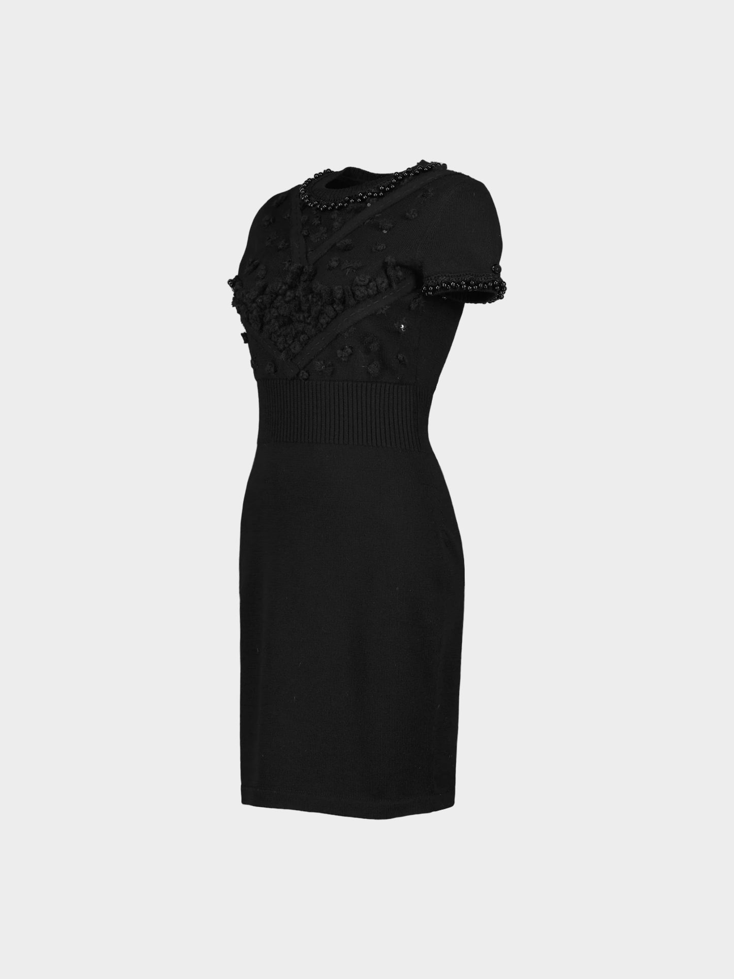 Chanel by Karl Lagerfeld 2013 Black Embroidered Wool Knit Dress