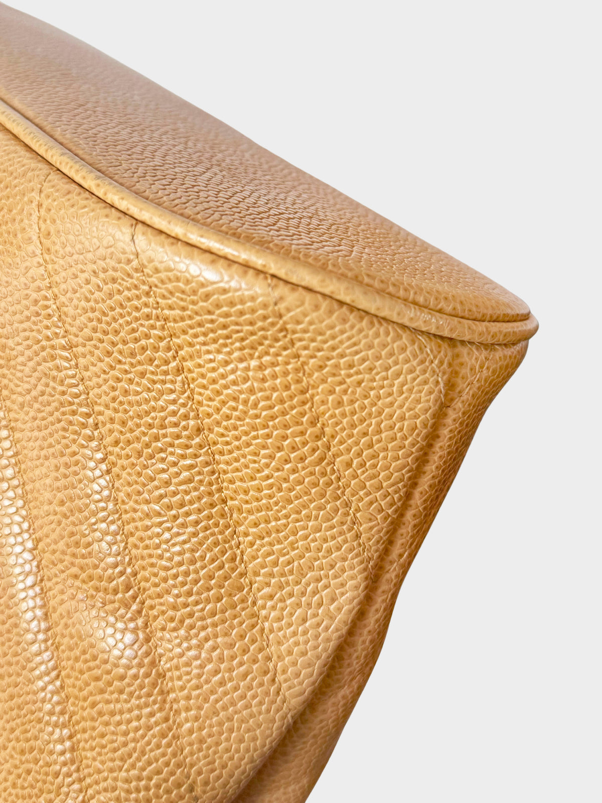 Chanel Early 1991-1994 Beige Caviar Leather Chevron Stitch Tassel Handbag