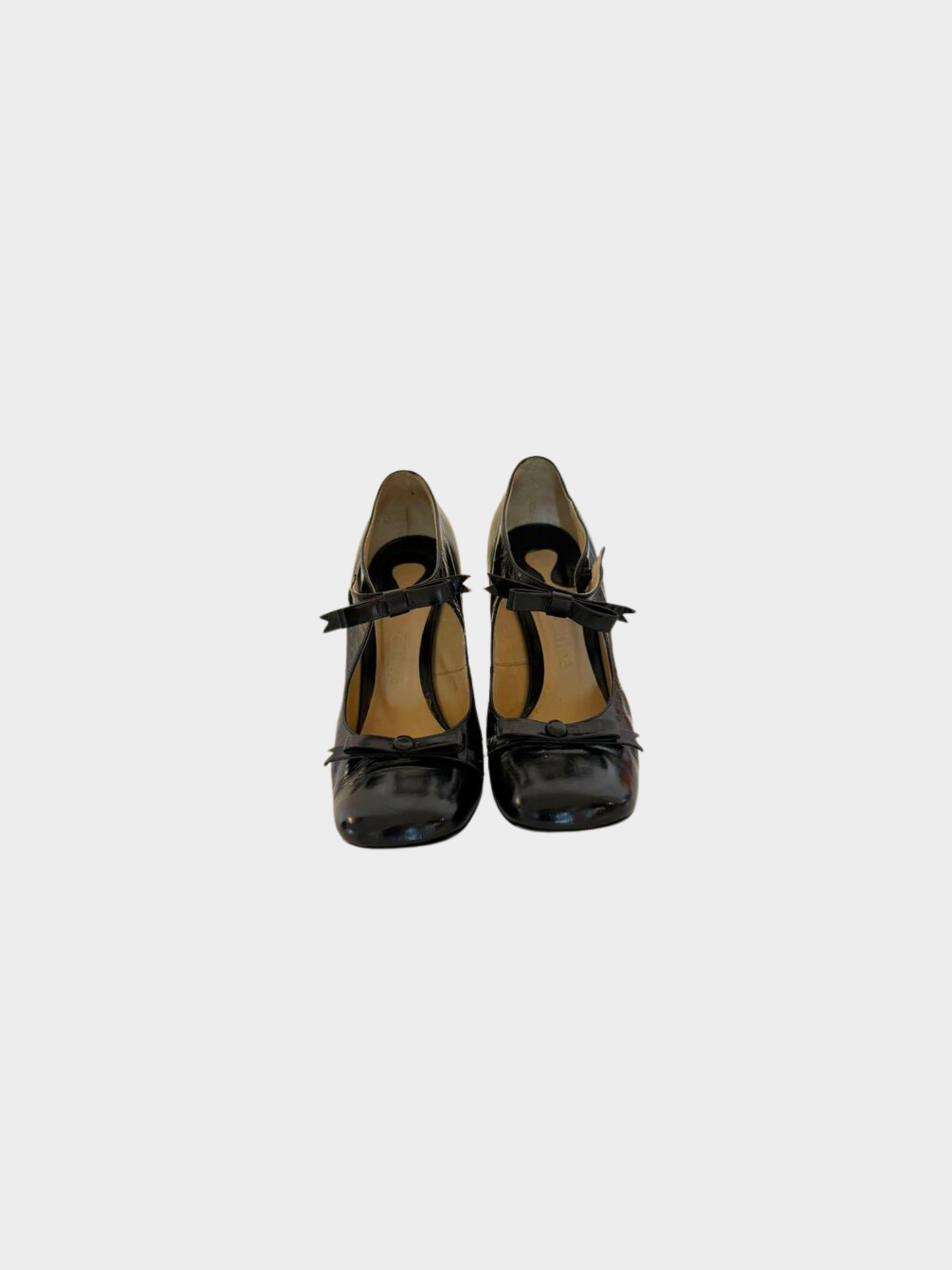 Chloe 1990s Black Patent Leather Mary Jane Bow Heels