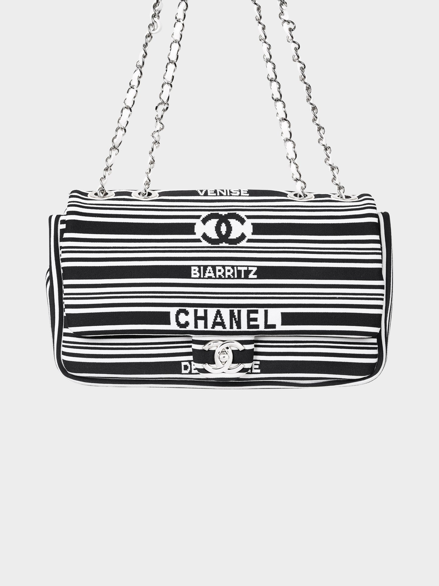 Chanel 2019 Black and White Canvas Venice Biarritz Deauville Flap Bag