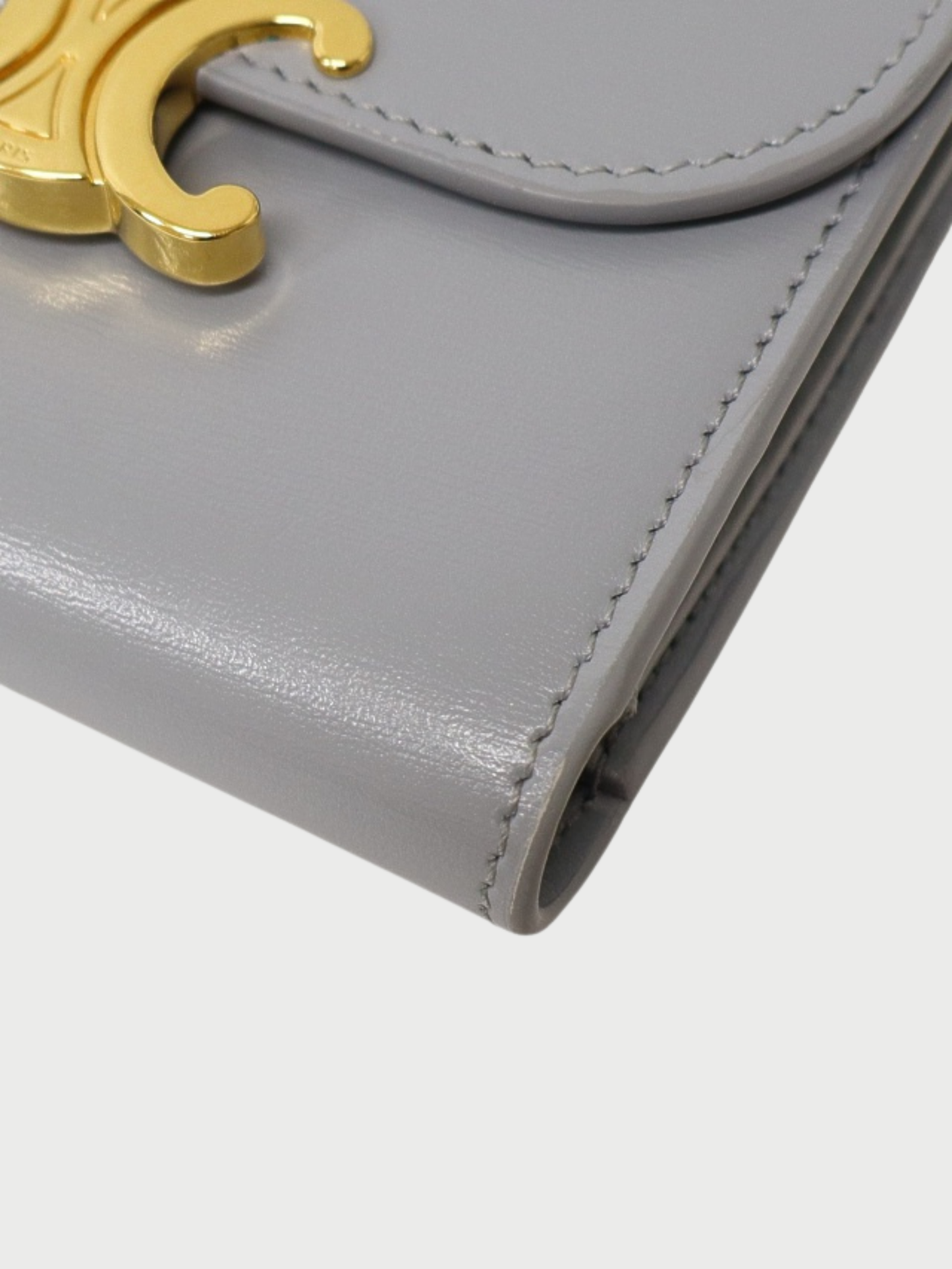 Celine 2020s Light Gray Leather Triomphe Small Flap Wallet