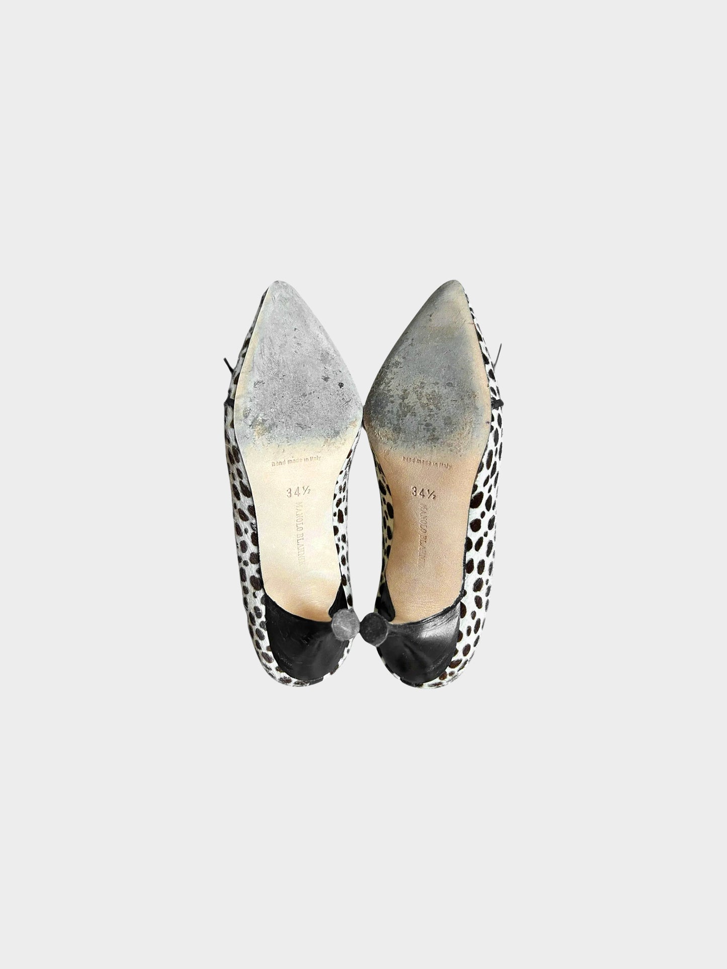 Manolo Blahnik 2000s White and Black Animal Print Pony Hair Pointed Pumps