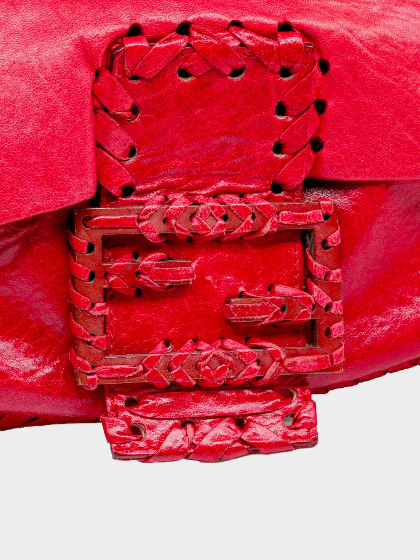 Fendi 2005 Red Whipstitch Maxi Mamma Baguette