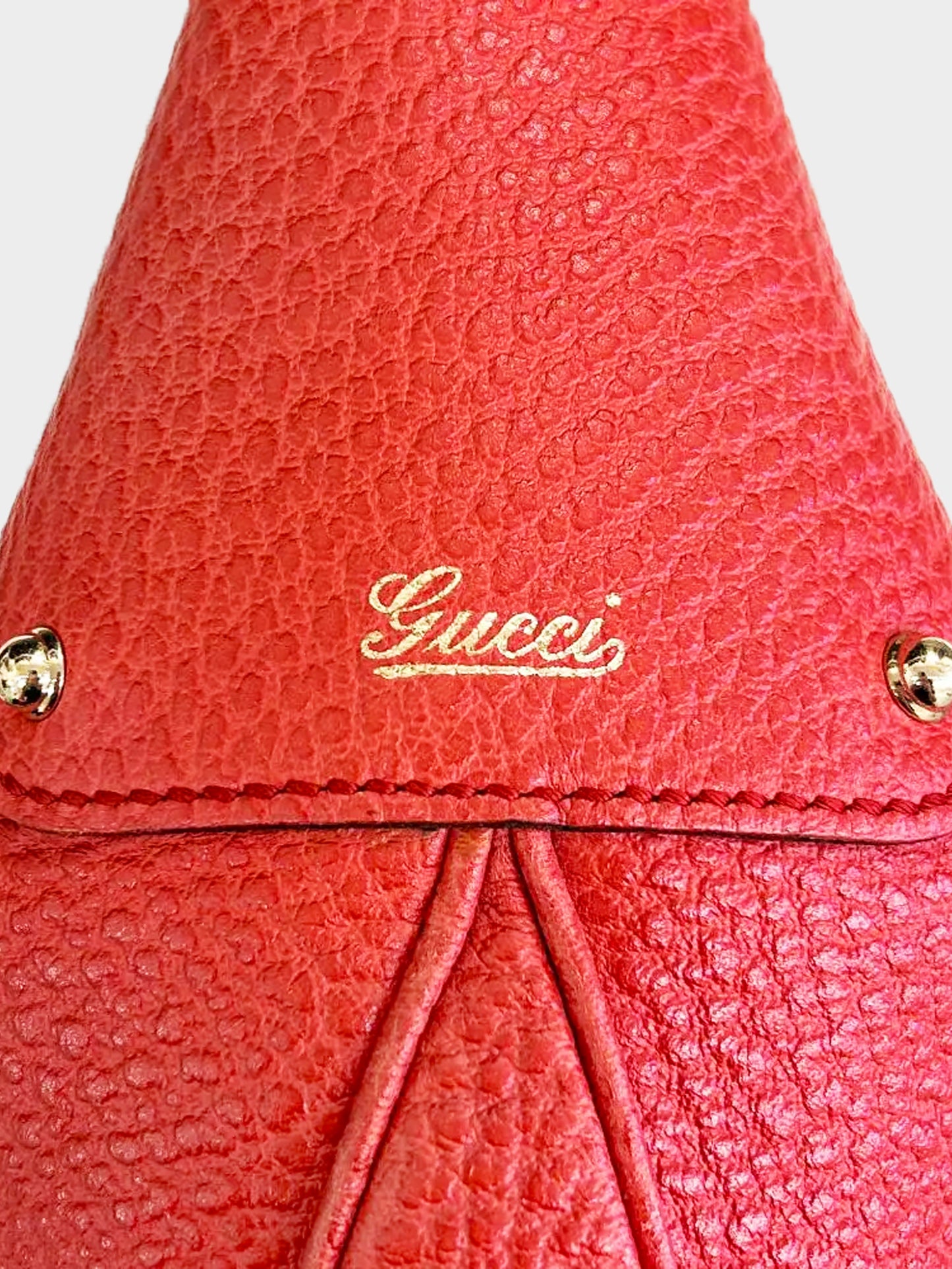 Gucci Early 2000s Red Pebbled Leather Bamboo Ring Hobo Bag