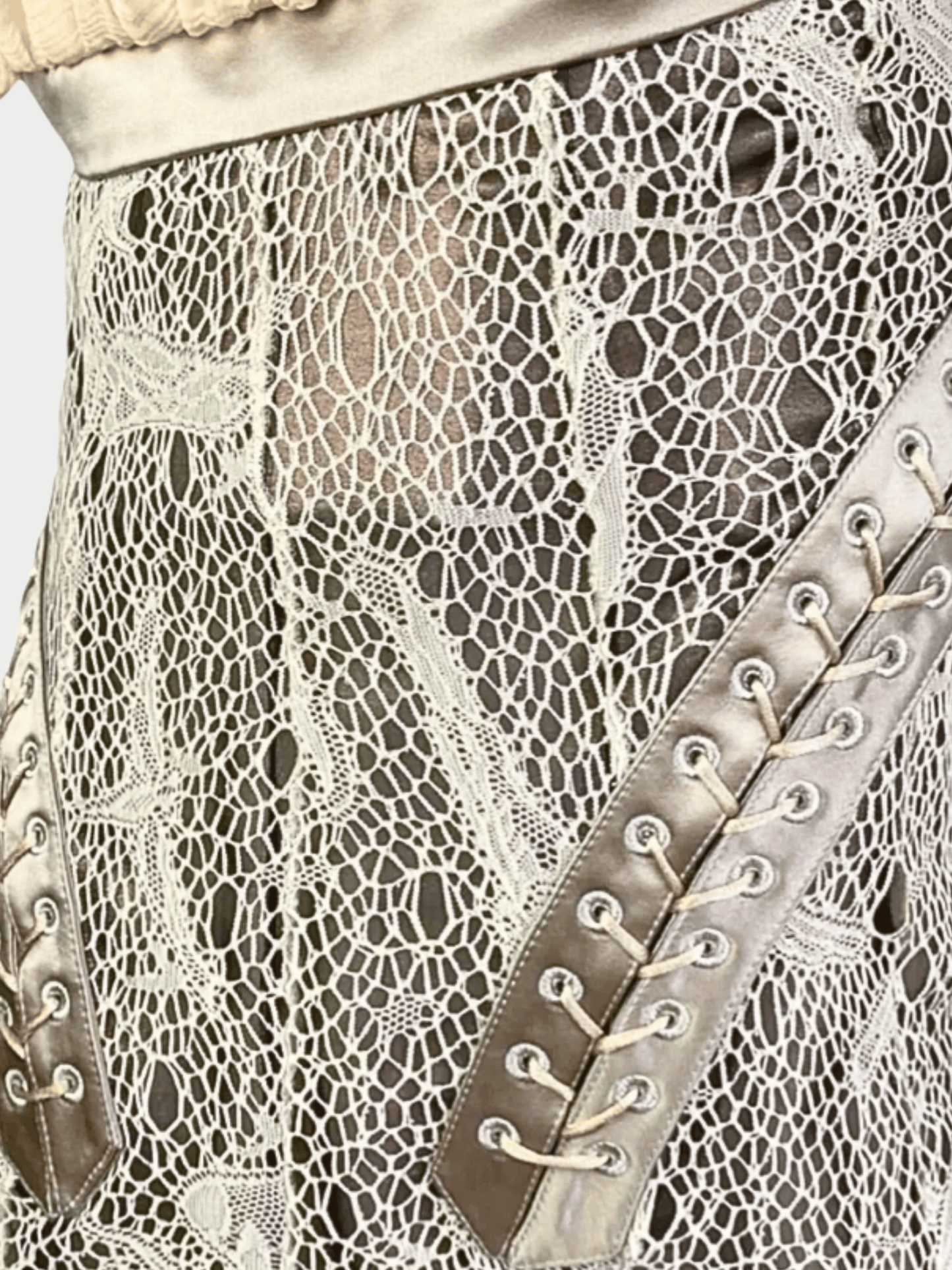 Alexander McQueen FW 2002 Runway Beige Lace Bondage Corset Midi Dress