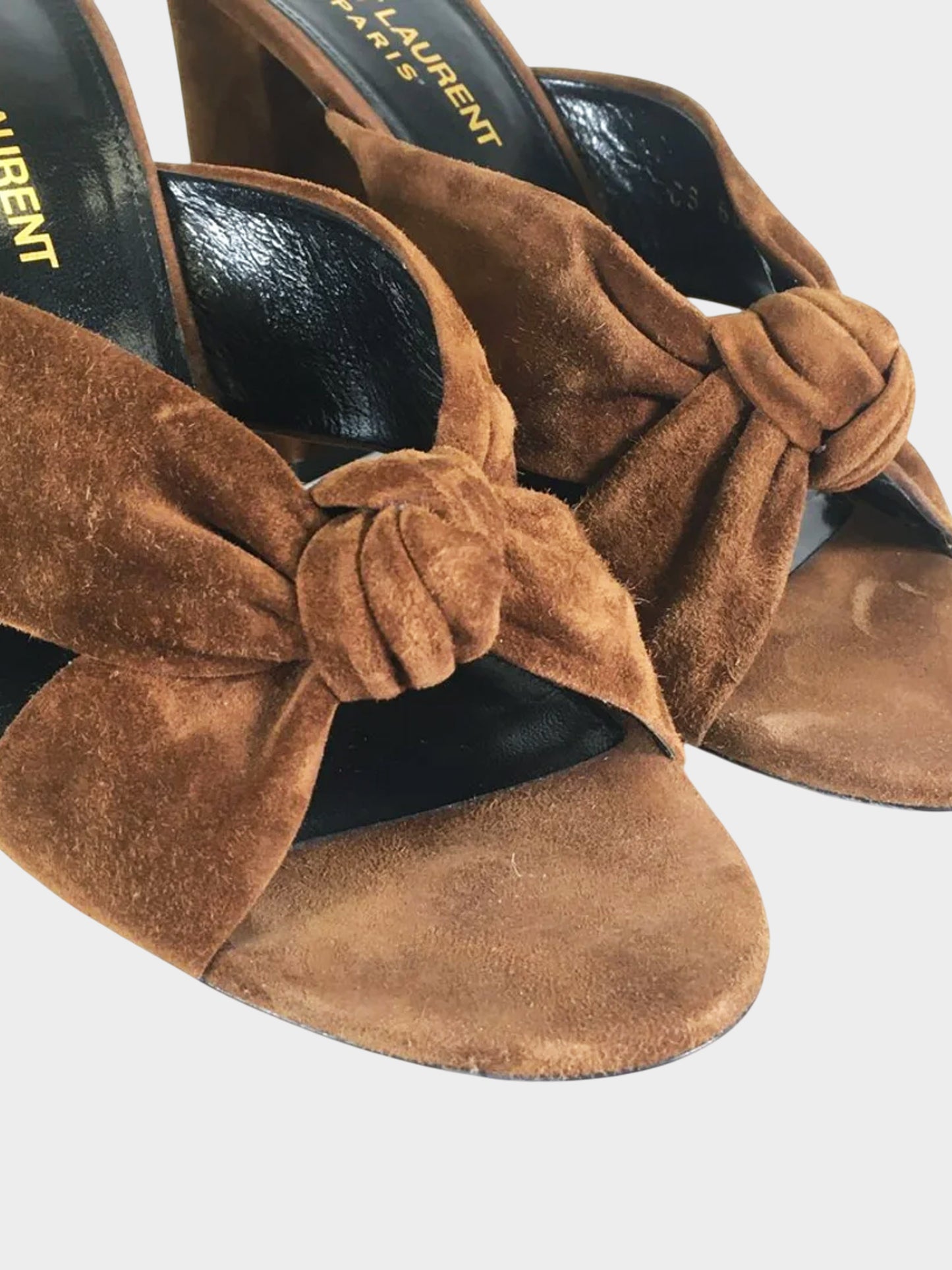 Saint Laurent 2020s Brown Loulou Knot Suede Heeled Sandals