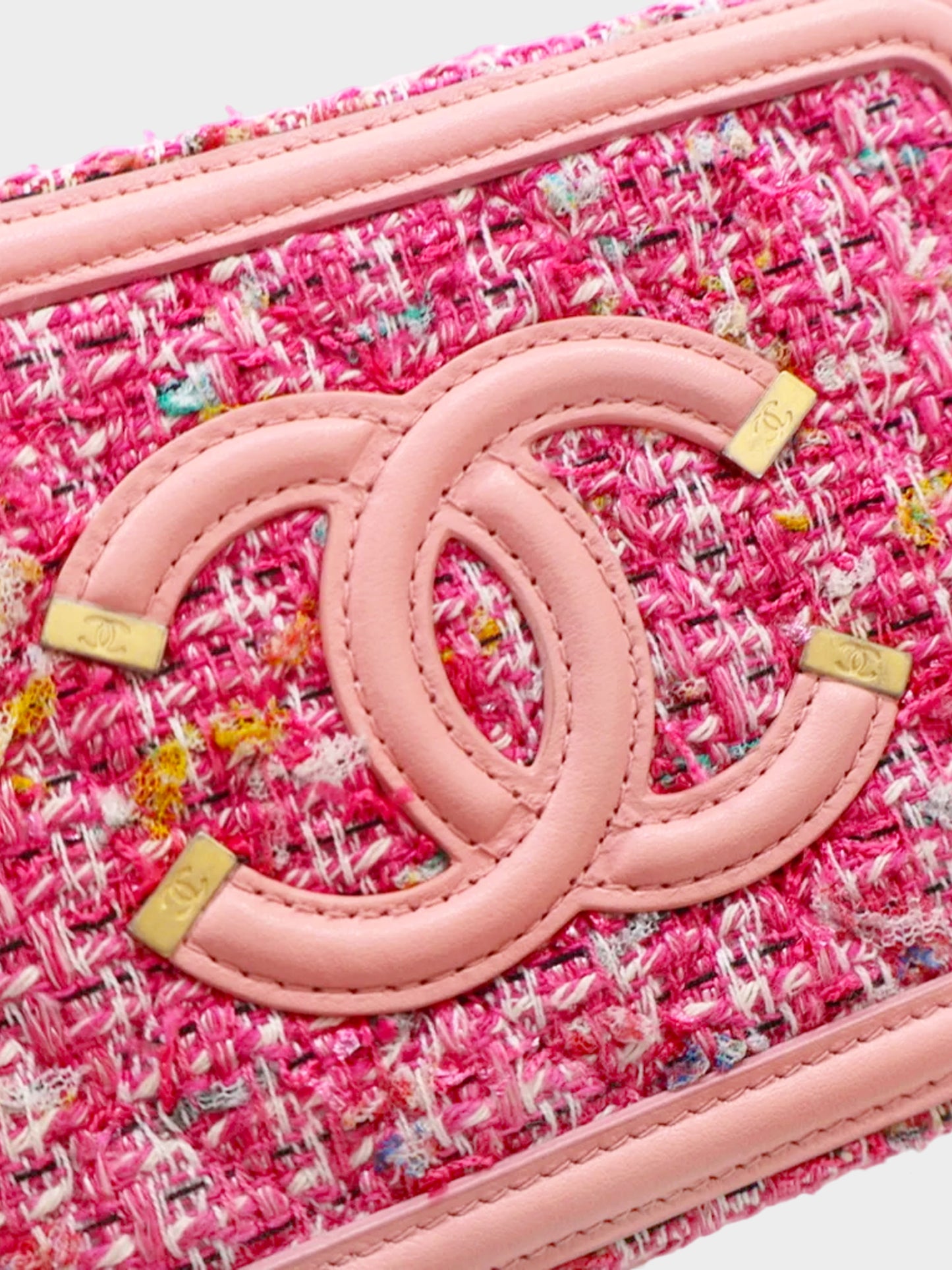 Chanel Mid 2019 Pink Tweed Filigree Mini Vanity Bag
