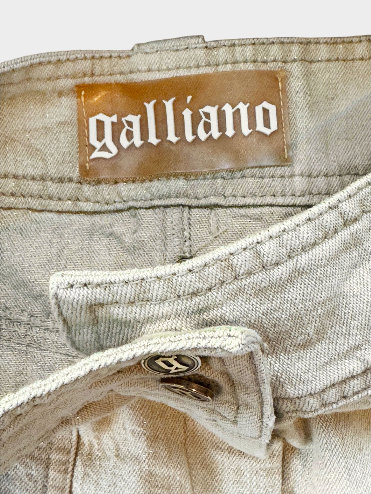 John Galliano 2000s Beige Denim Pleated Mini Skirt