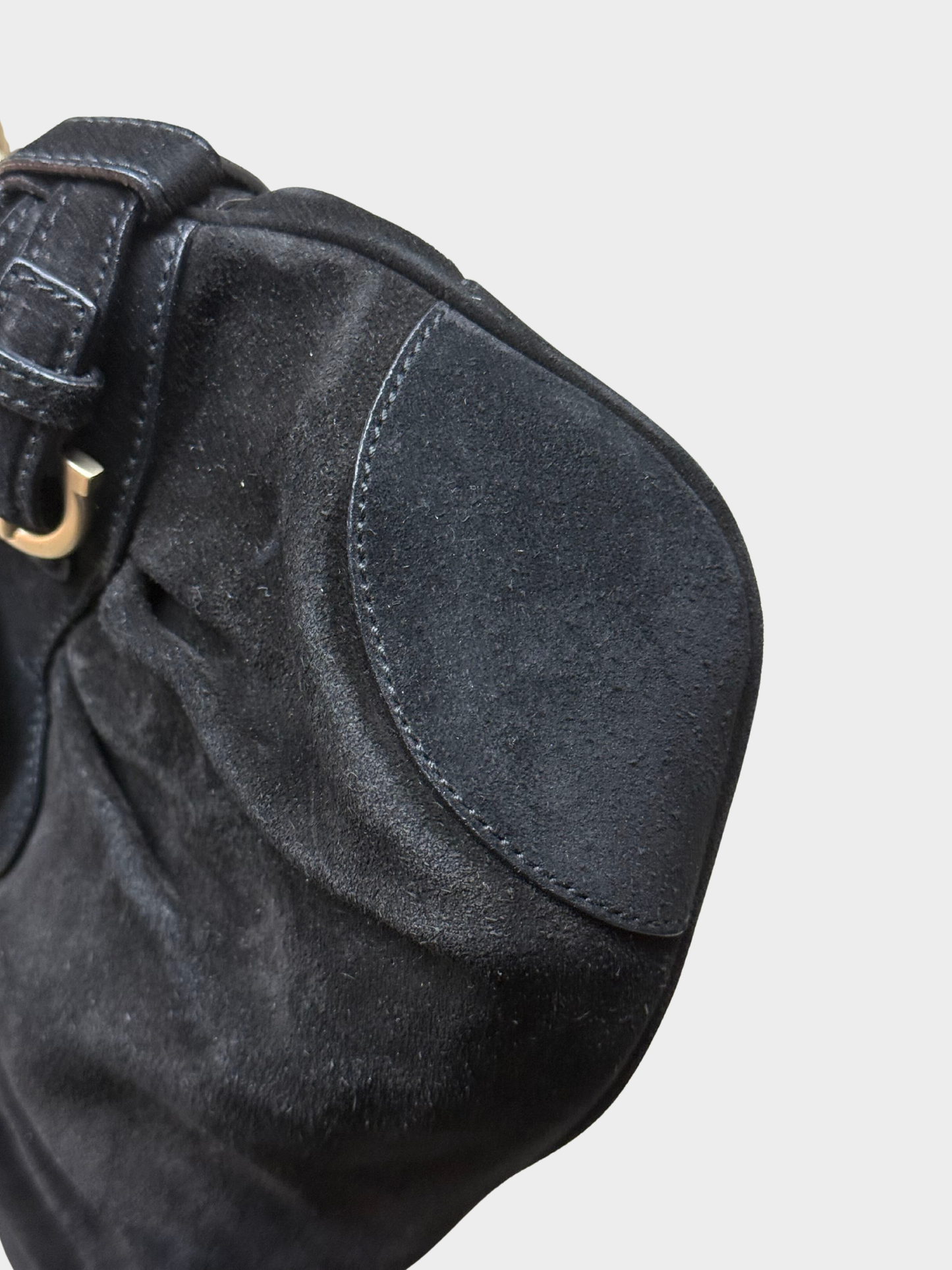 Salvatore Ferragamo 2000s Black Suede Marissa Gancini Chain Handbag