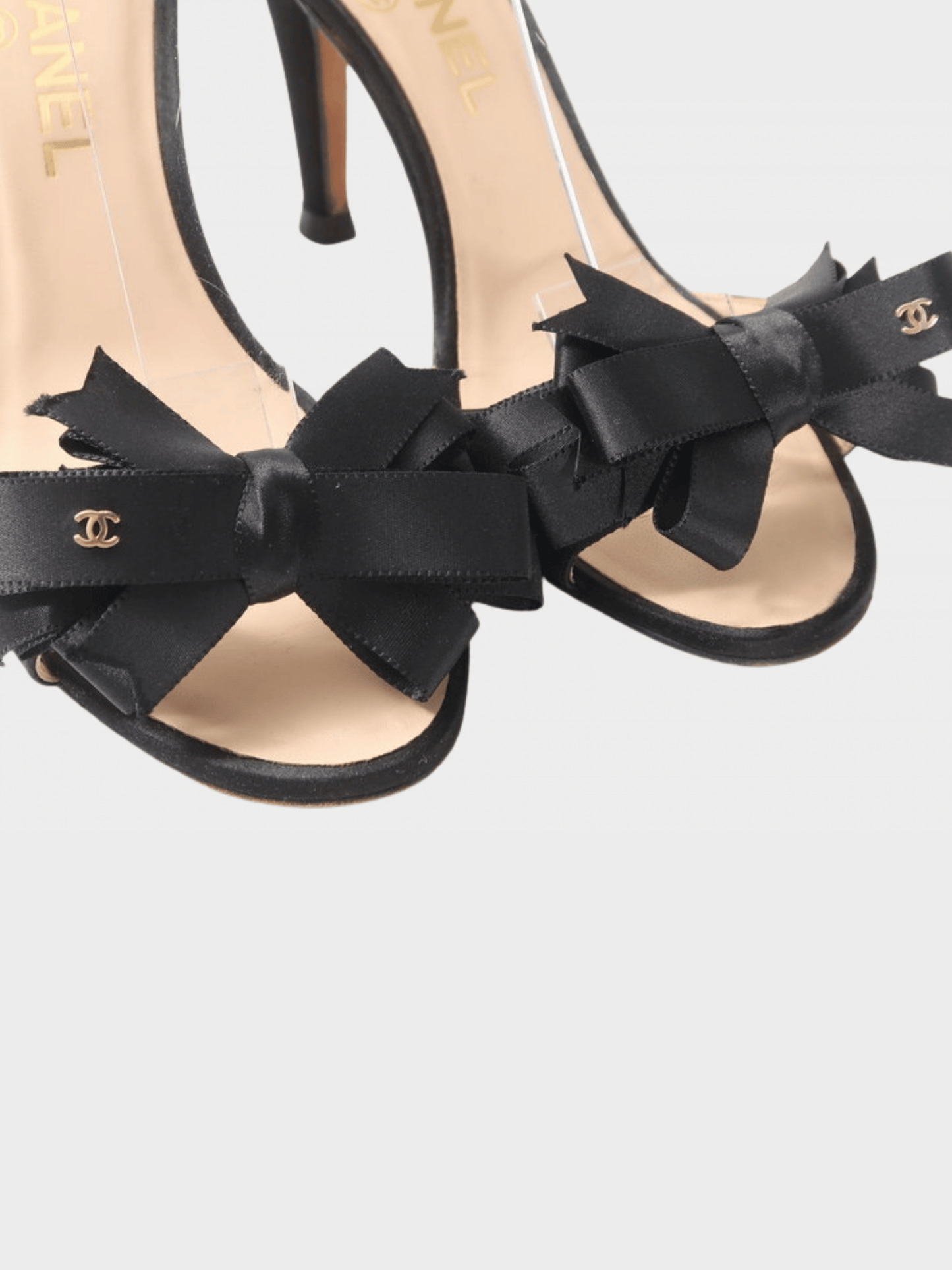 Chanel 2000s Black Leather Strappy Bow Sandals