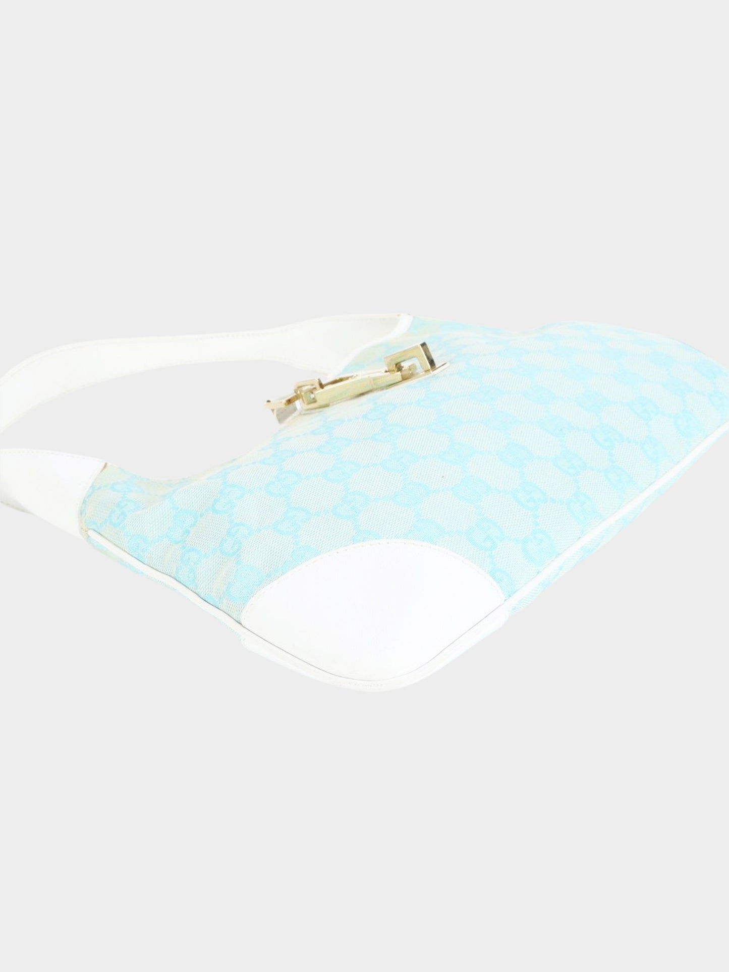 Gucci 2000s Blue and White GG Canvas and Leather Jackie Kandinsky Shoulder Bag