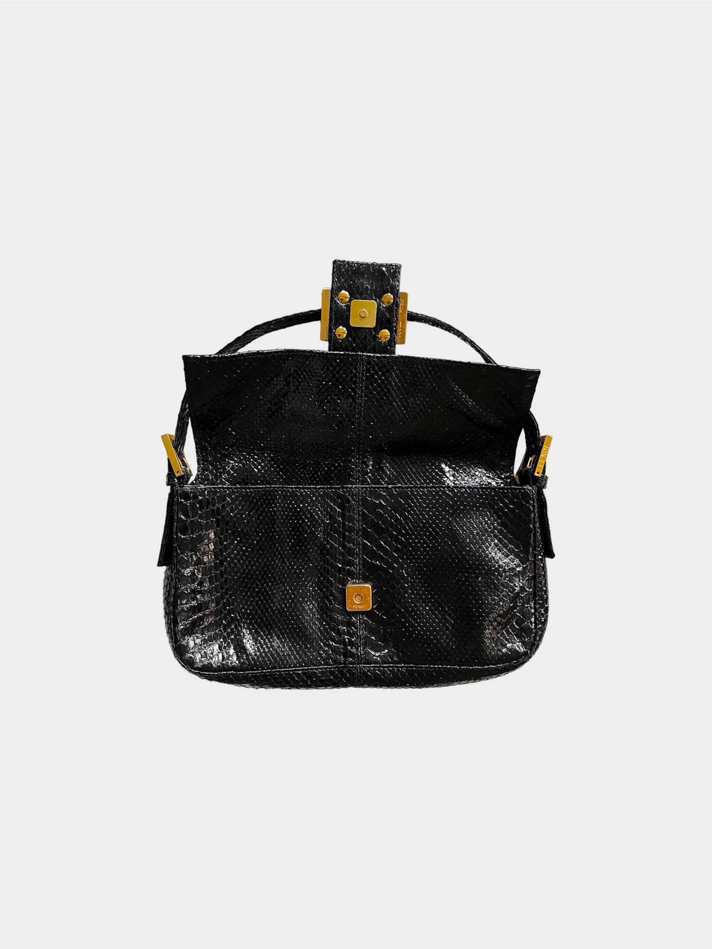 Fendi 2010s Limited Edition Black Snakeskin Baguette