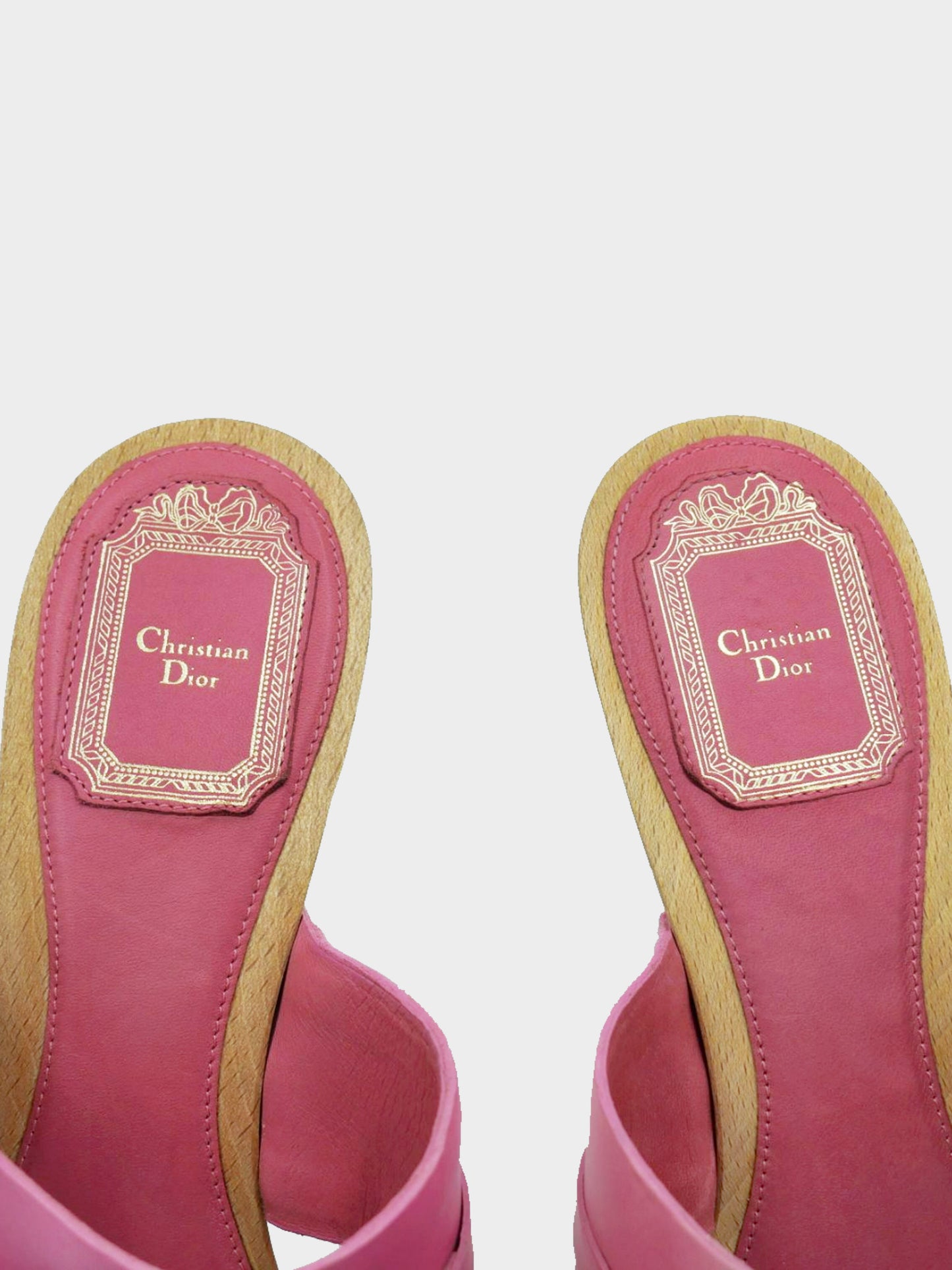Christian Dior 2000s Pink Leather and Wooden Heeled Sandals